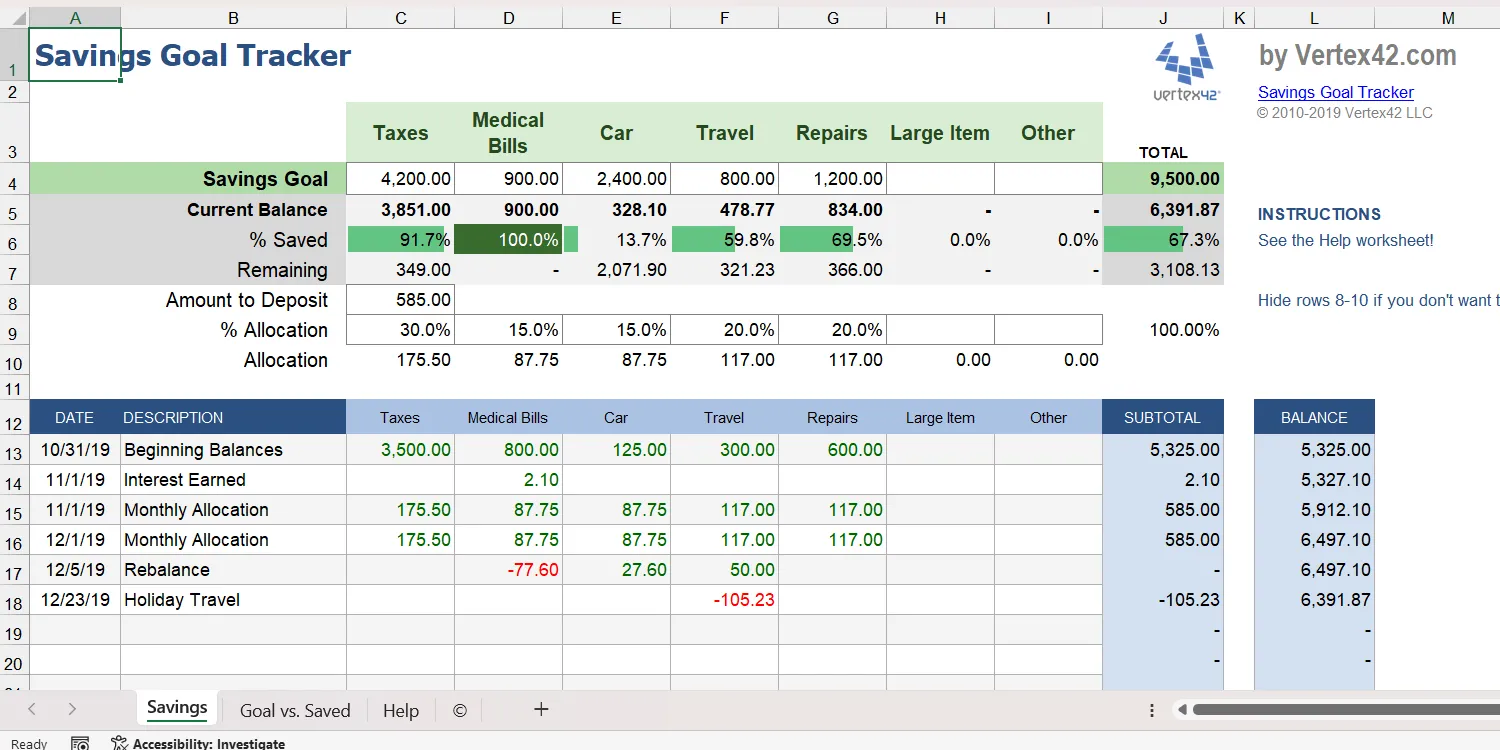 Mẫu Excel theo dõi mục tiêu tiết kiệm cá nhân