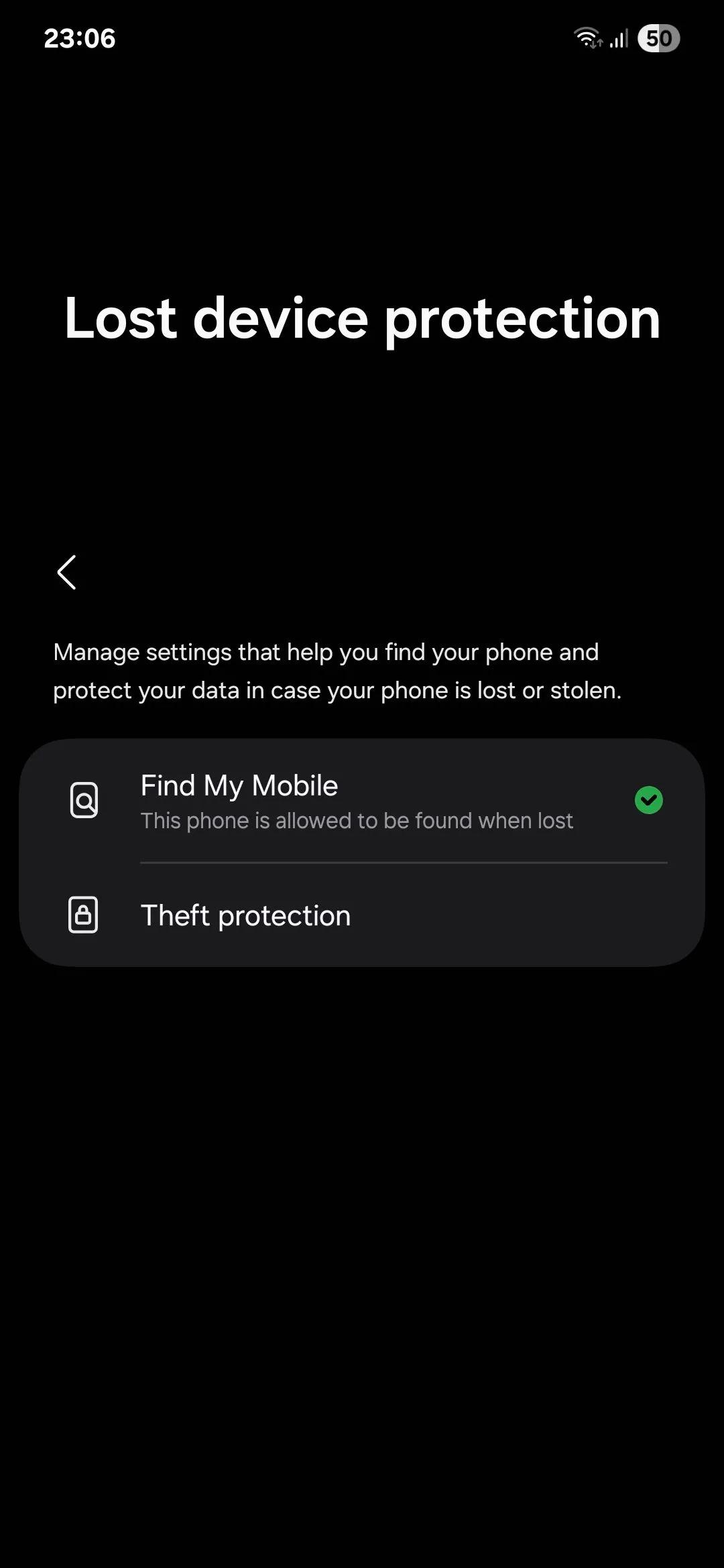 Menu bảo vệ thiết bị bị mất của Samsung