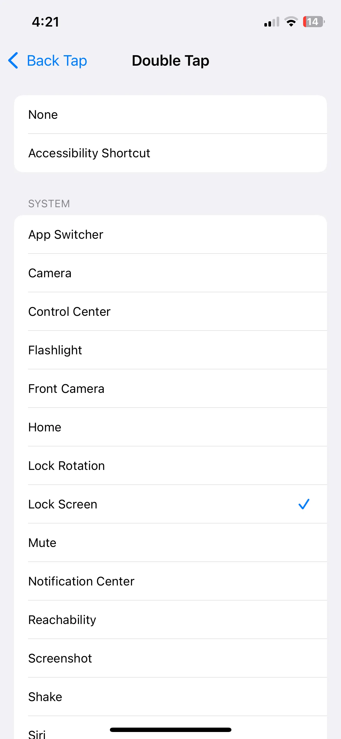 Menu cài đặt Chạm hai lần (Back Tap) trên iPhone