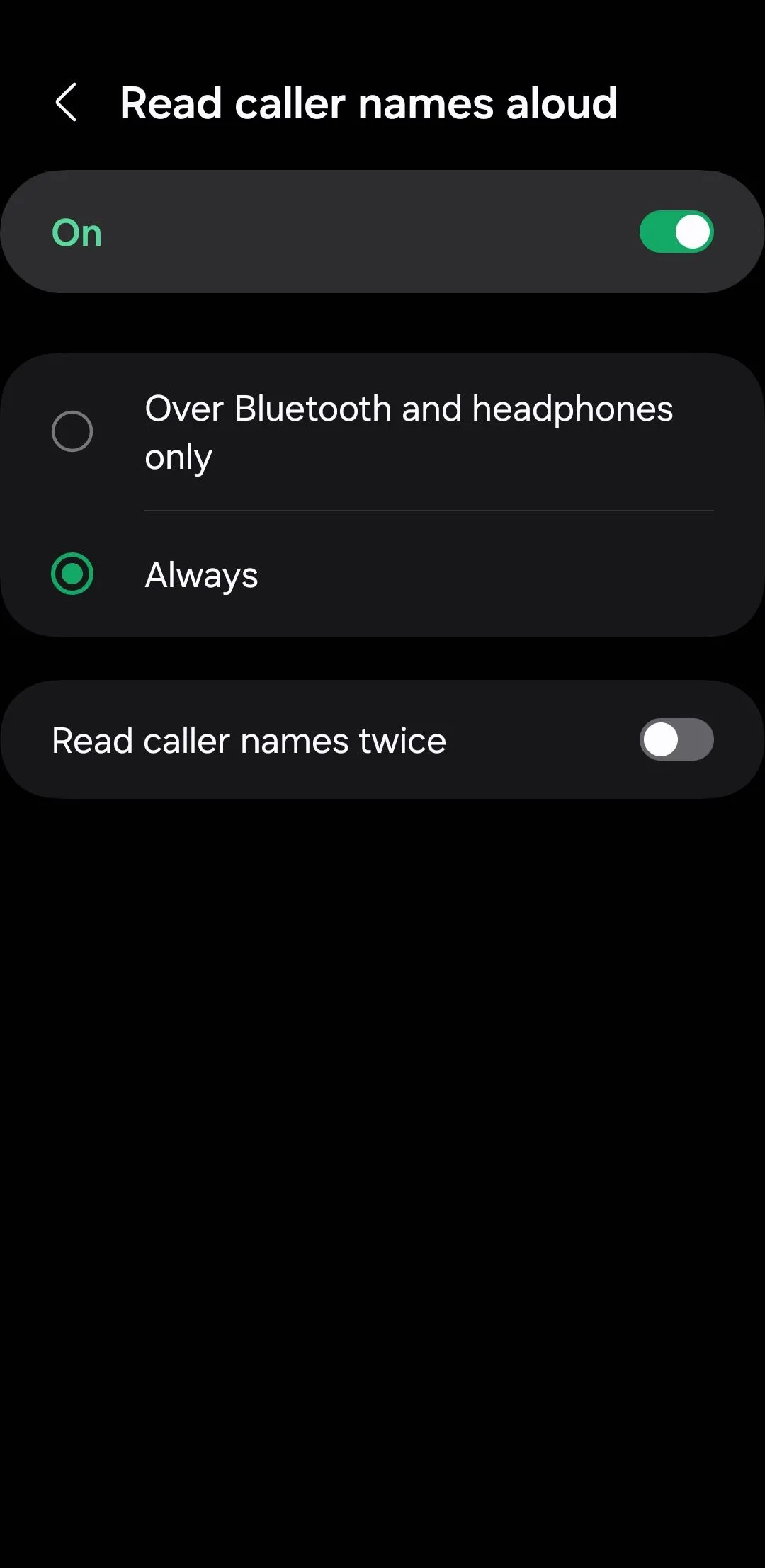 Menu cài đặt &quot;Đọc tên người gọi lớn tiếng&quot; trên điện thoại Android
