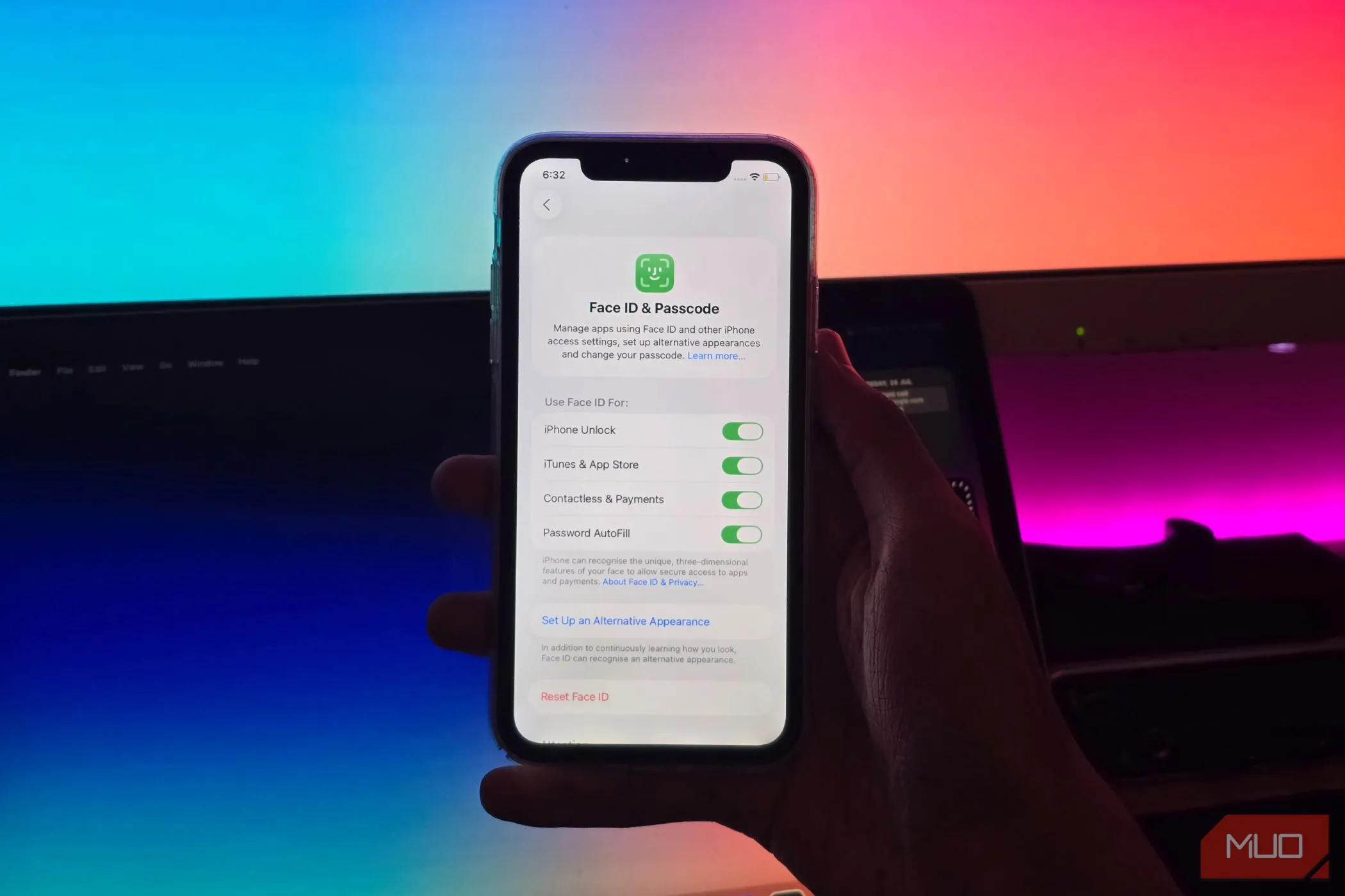 Menu cài đặt Face ID và Mật mã trên iPhone