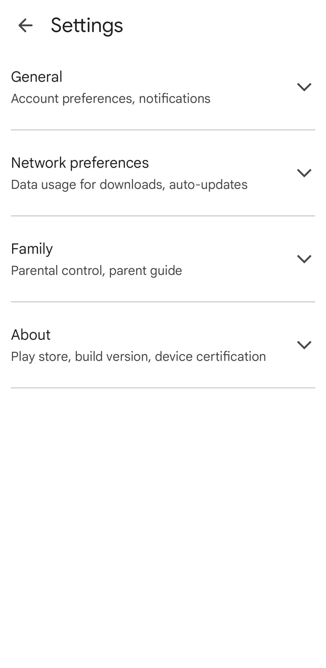 Menu cài đặt Google Play Store trên Android, hiển thị tùy chọn &quot;Gia đình&quot; để thiết lập Thư viện gia đình.