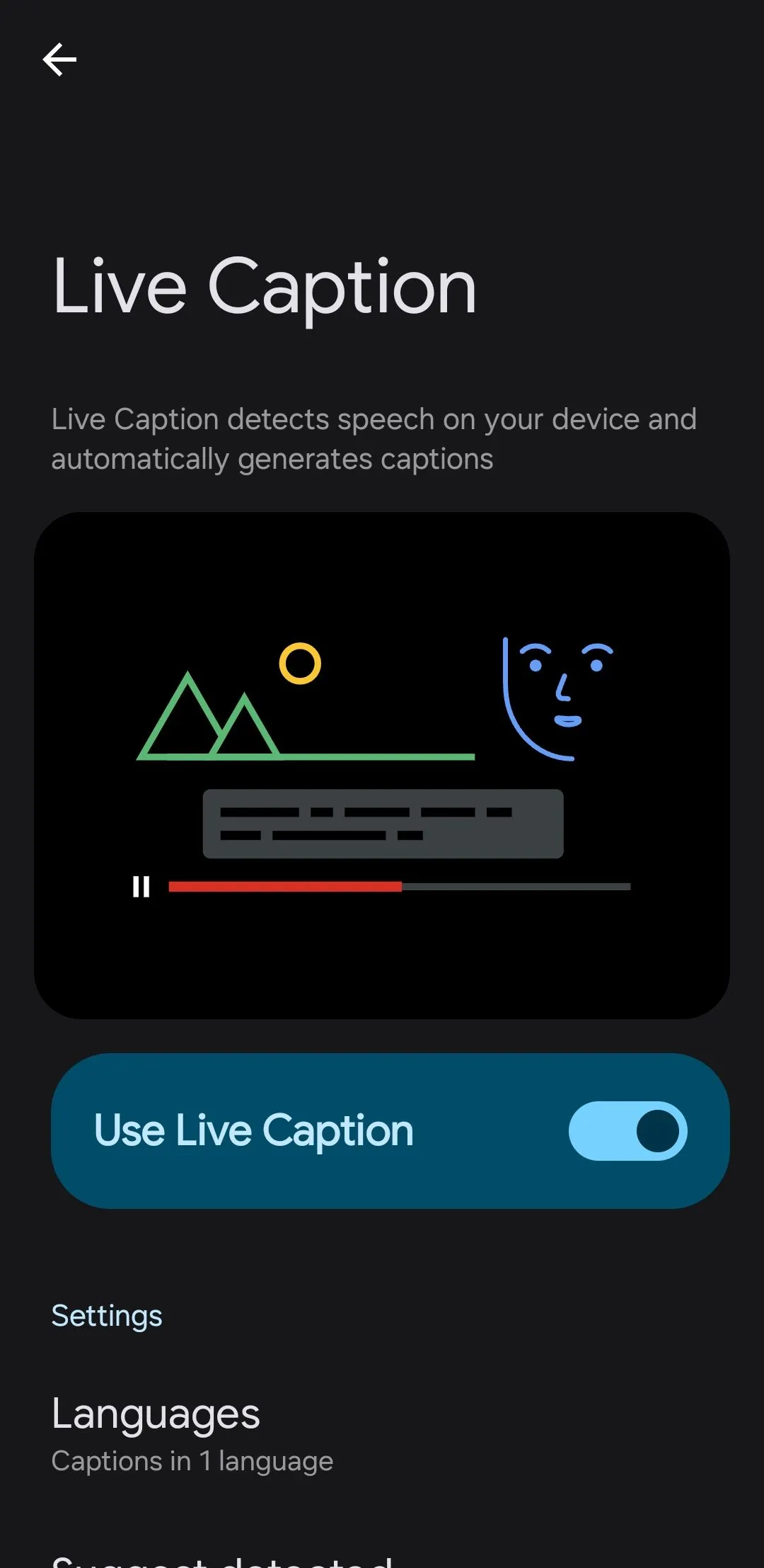 Menu cài đặt phụ đề trực tiếp Live Caption hiển thị trên điện thoại Android