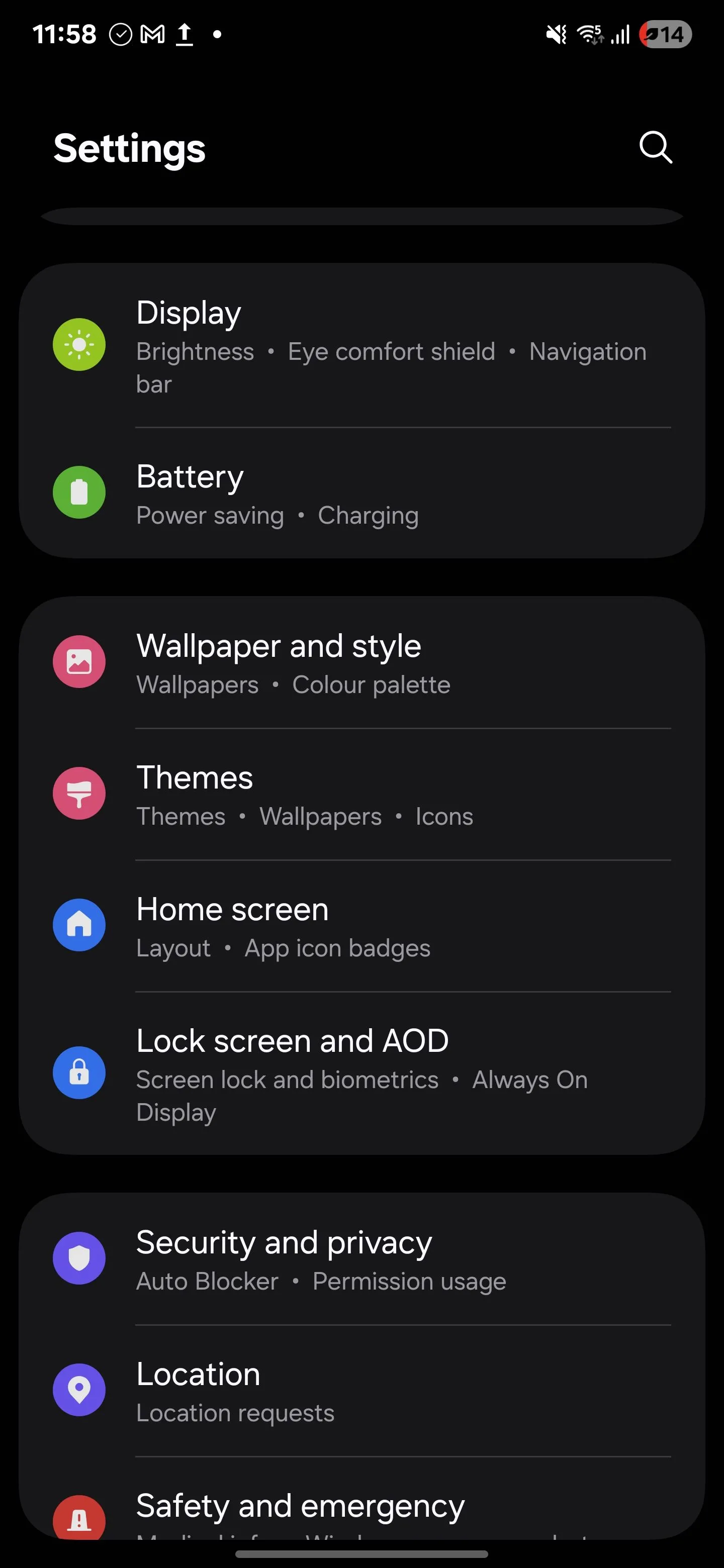 Menu cài đặt pin trên điện thoại Samsung S25 Ultra