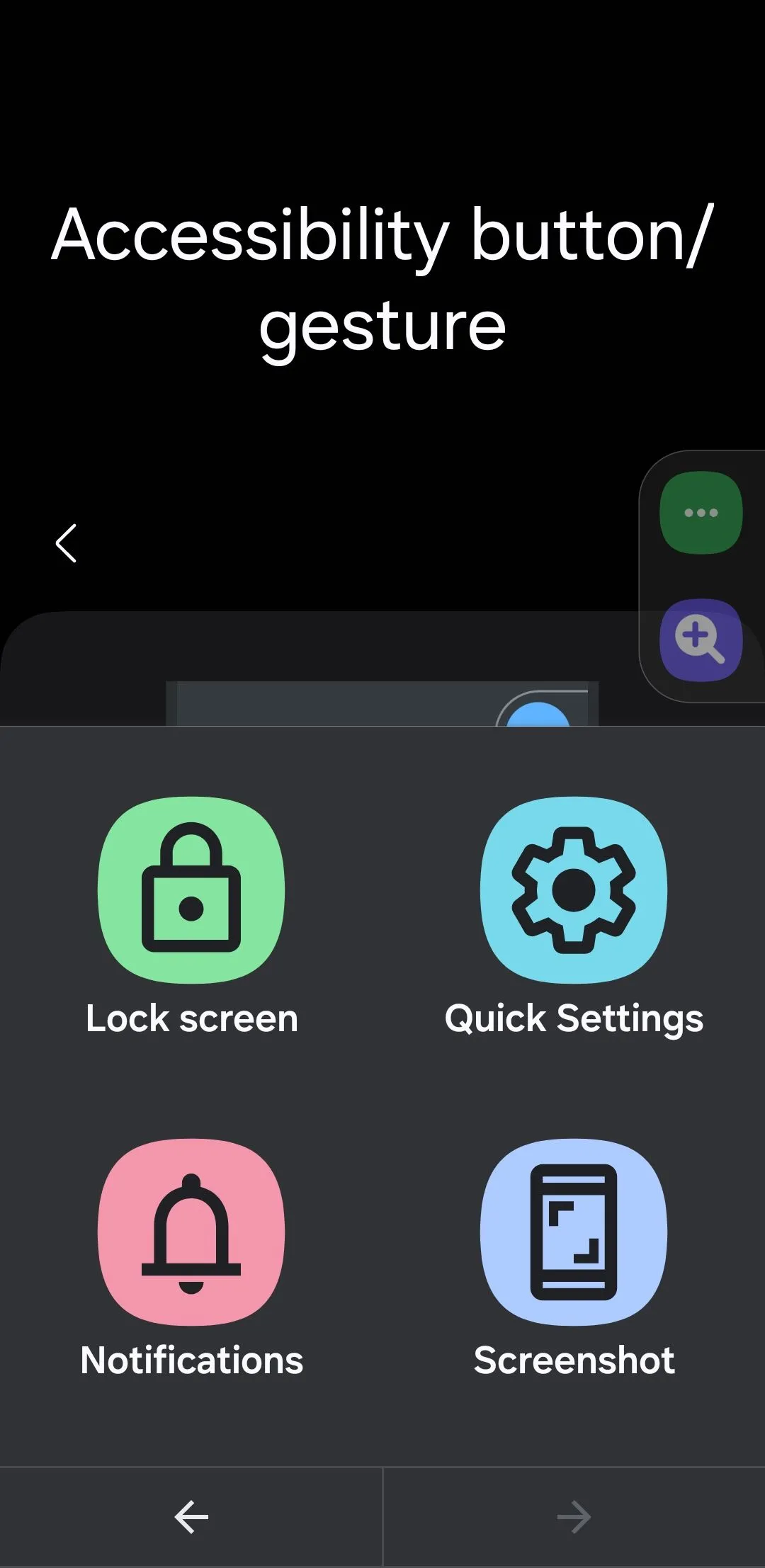 Menu phím tắt trợ năng nổi hiển thị trên màn hình điện thoại Android