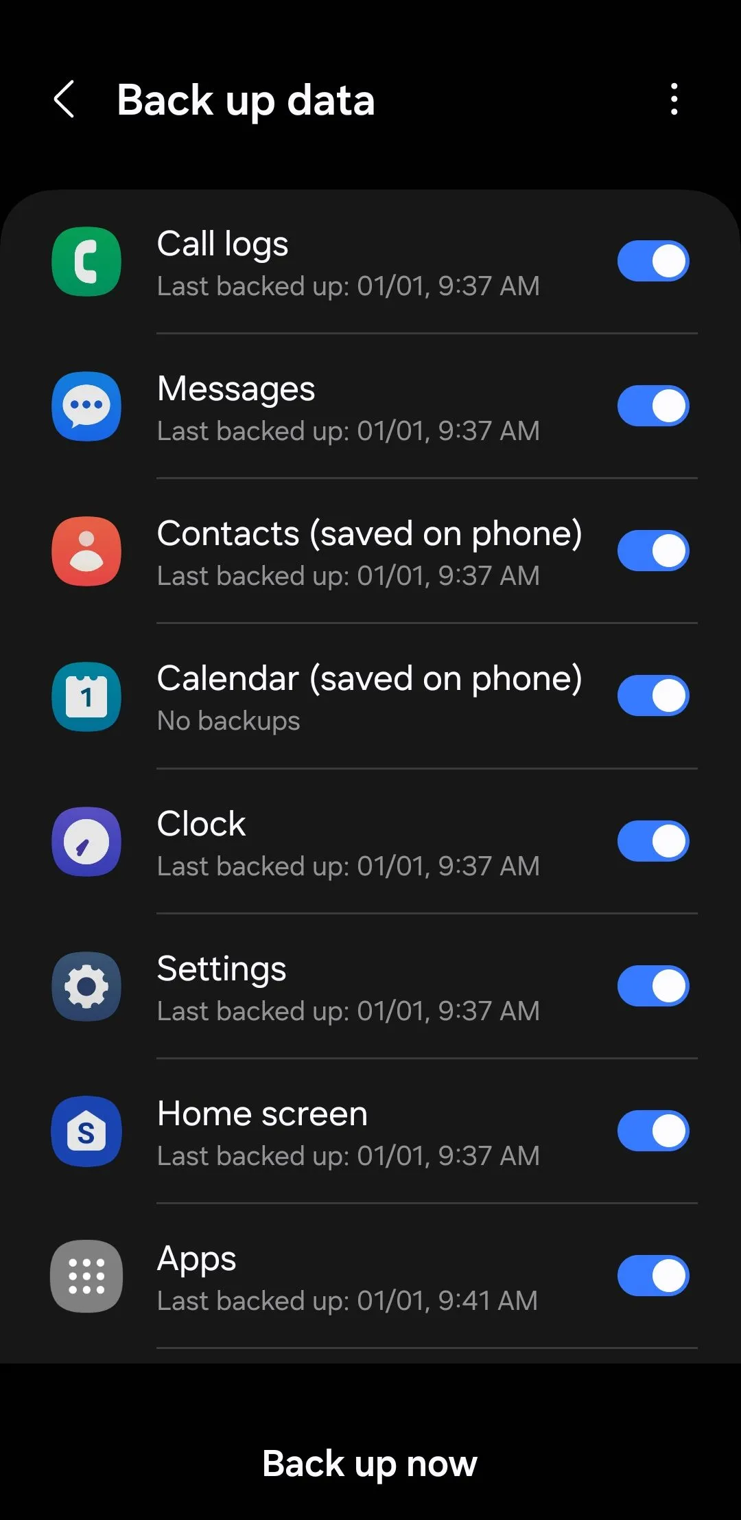 Menu sao lưu dữ liệu trên điện thoại Android, cho phép người dùng dễ dàng bảo vệ ảnh, danh bạ và các tệp quan trọng trước chuyến đi.