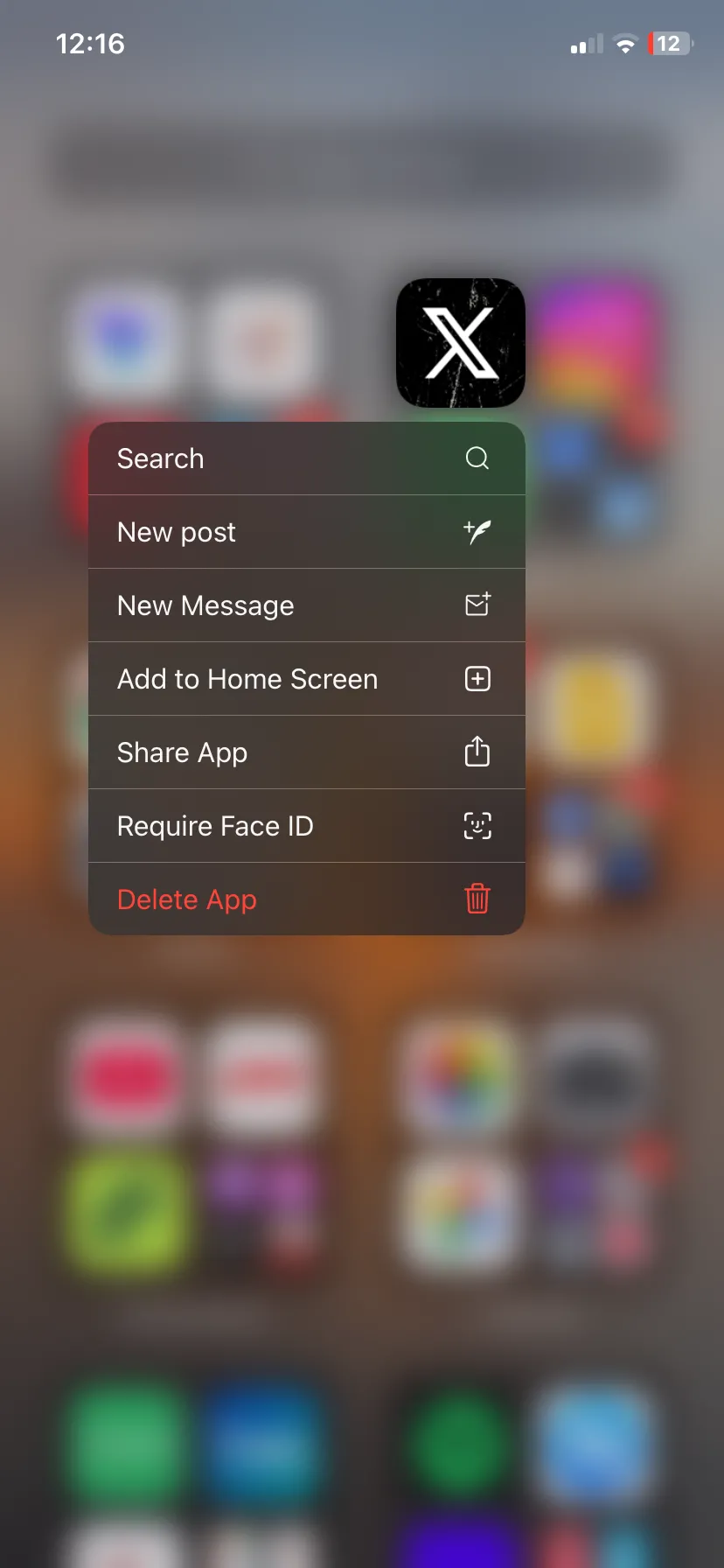 Menu tác vụ nhanh của ứng dụng X (Twitter) trên iPhone