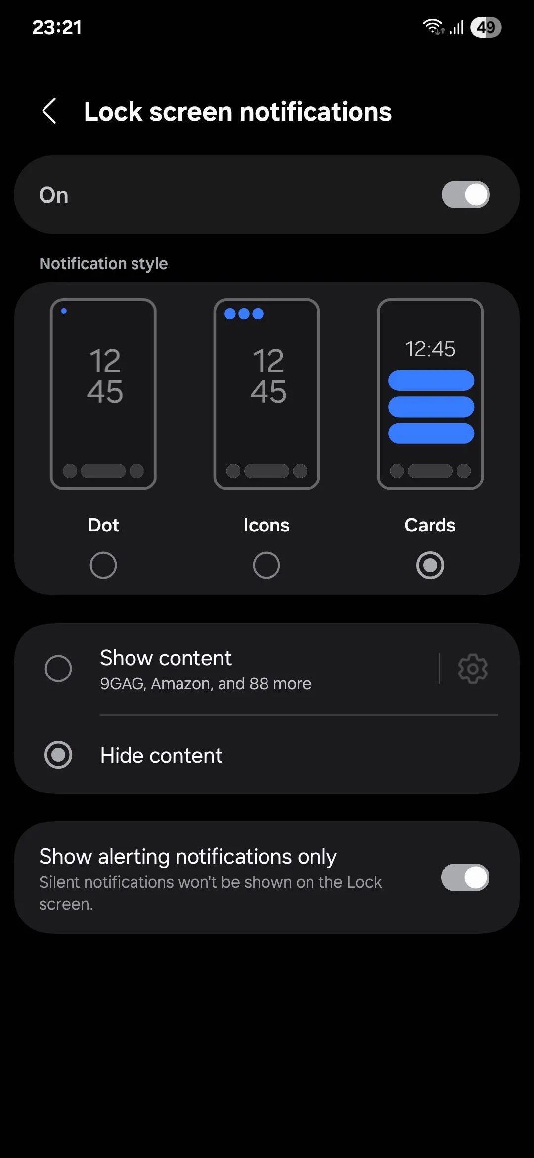Menu thông báo màn hình khóa Samsung