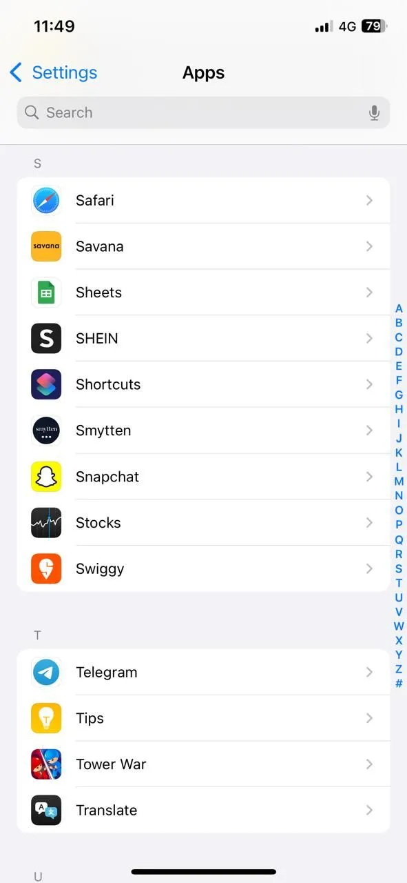 Menu ứng dụng trên iPhone