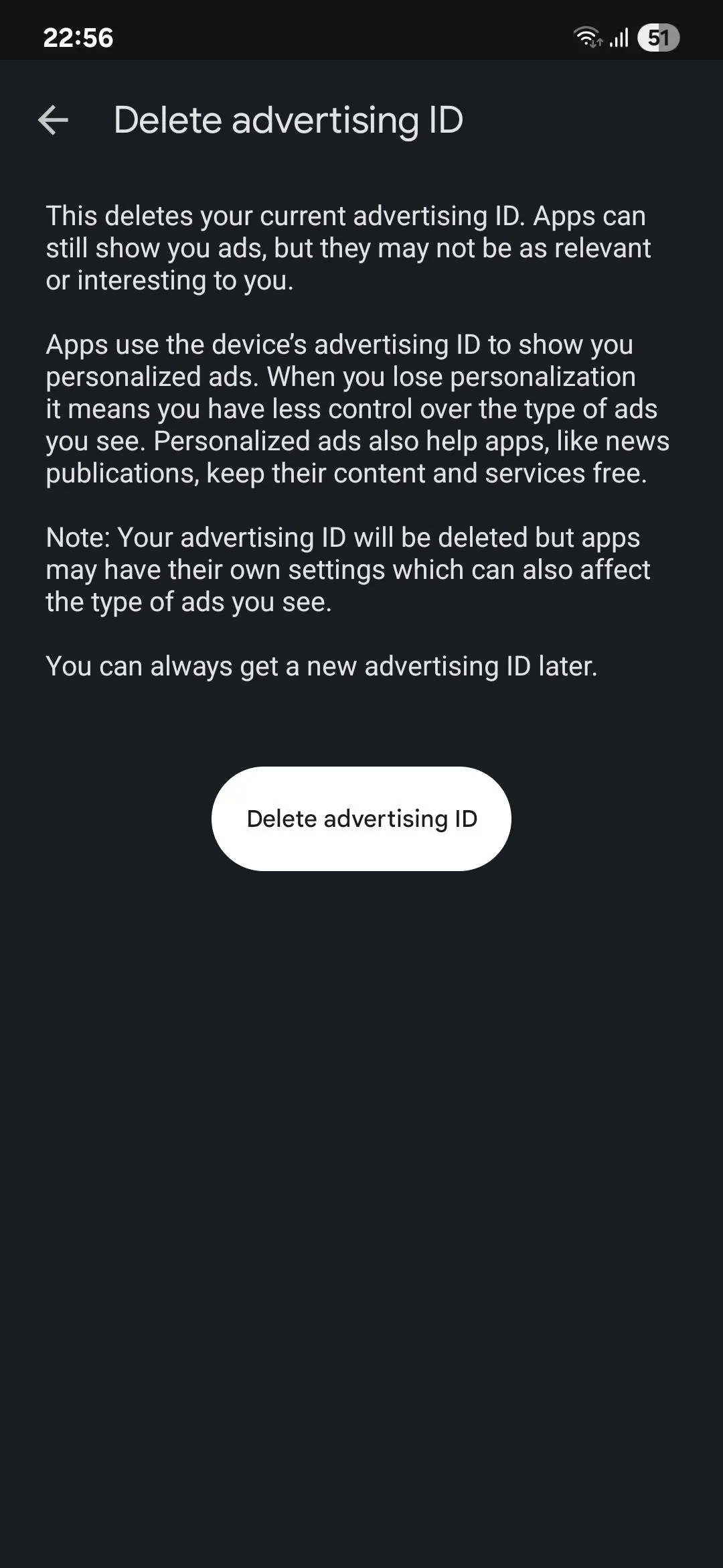 Menu xóa ID quảng cáo Google