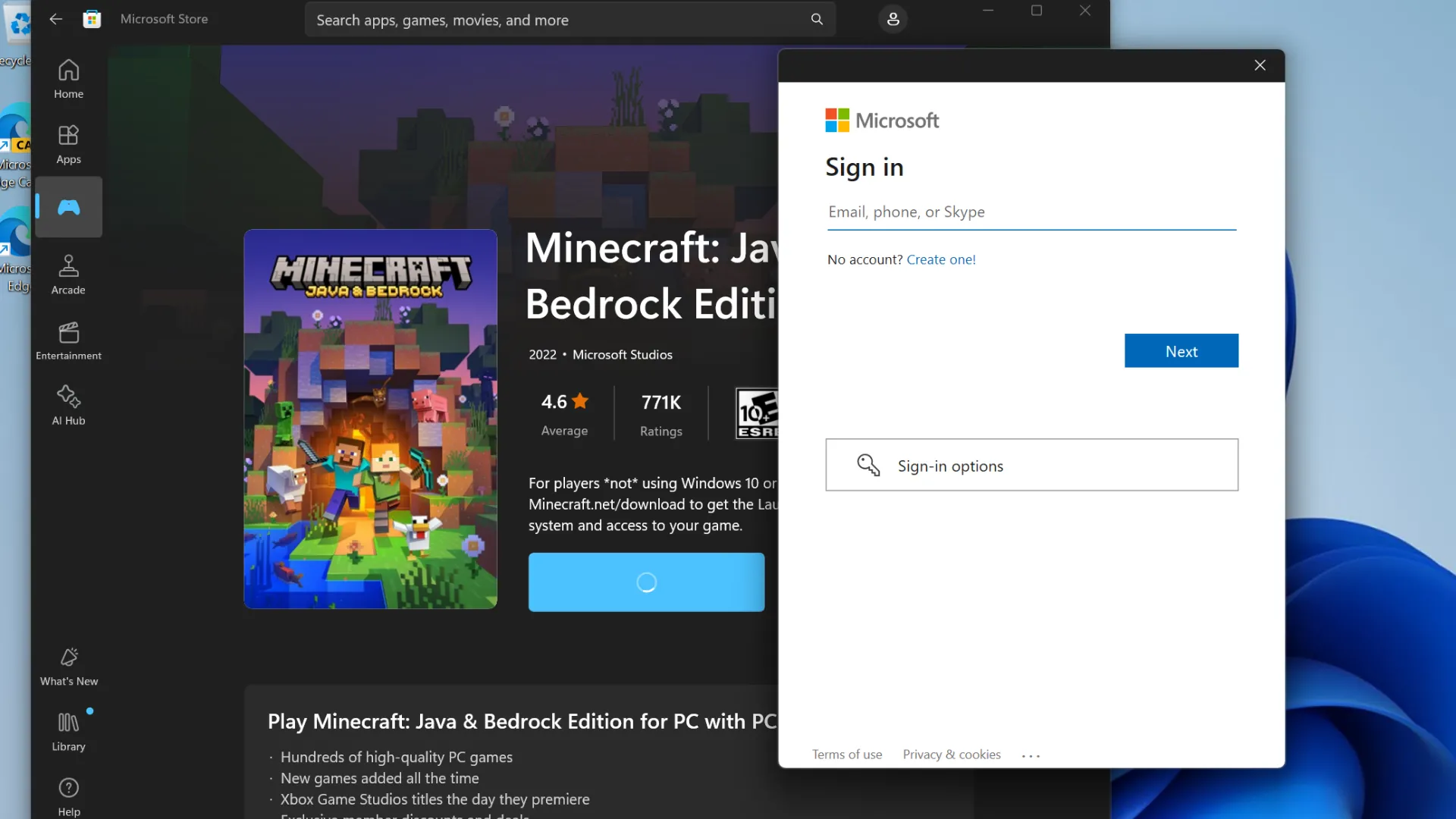 Microsoft Store yêu cầu đăng nhập tài khoản Microsoft để hoàn tất mua hàng
