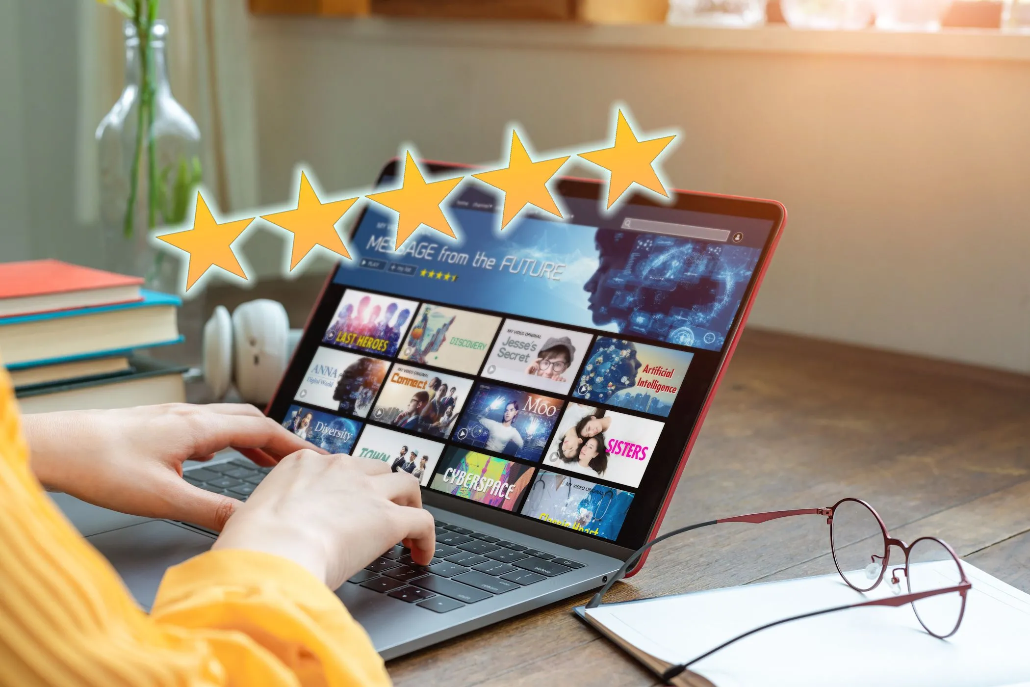 Một người dùng đang đánh giá phim trên dịch vụ streaming Netflix với 5 sao