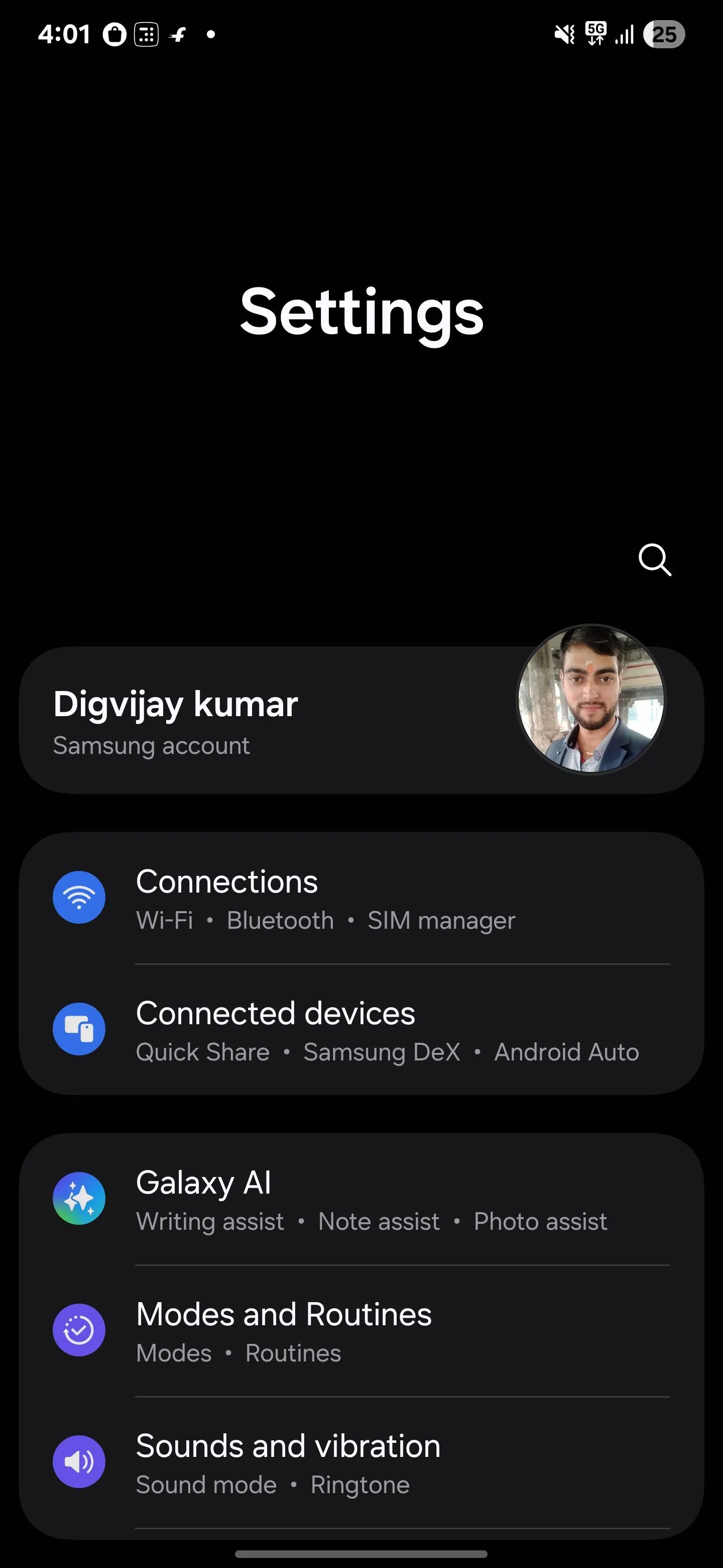 Mục Kết nối trong cài đặt Samsung
