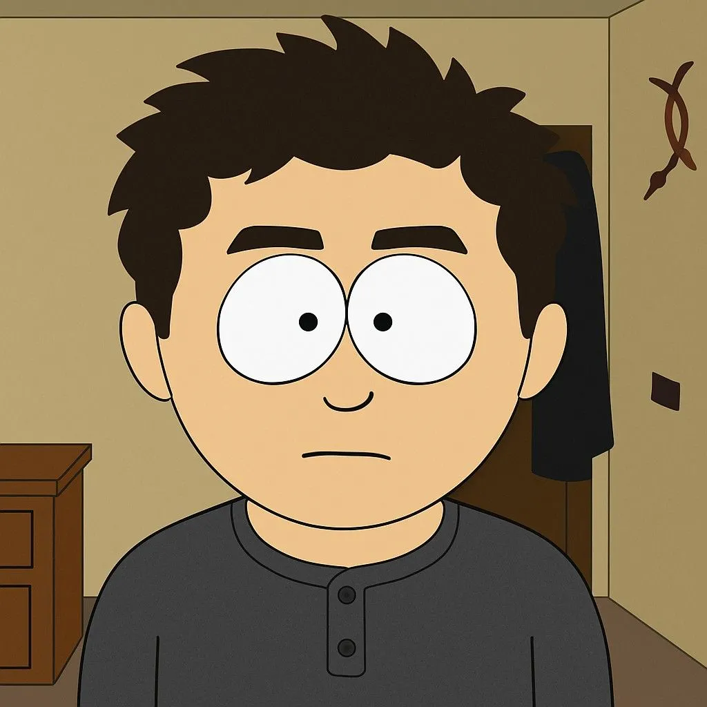 Nhân vật phong cách South Park do ChatGPT tạo ra, với đặc điểm phẳng, phóng đại và khối rõ ràng.
