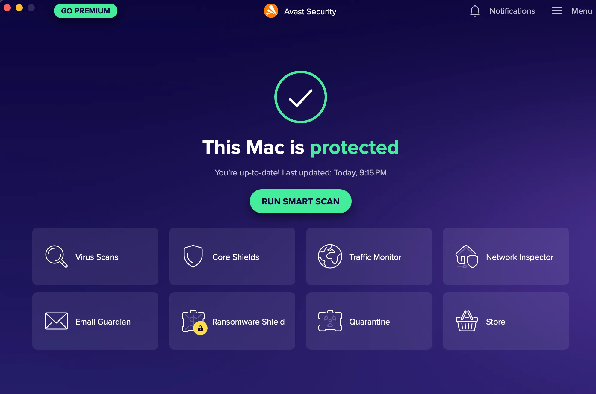 Phần mềm diệt virus Avast đang hoạt động trên hệ điều hành macOS, bảo vệ khỏi keylogger
