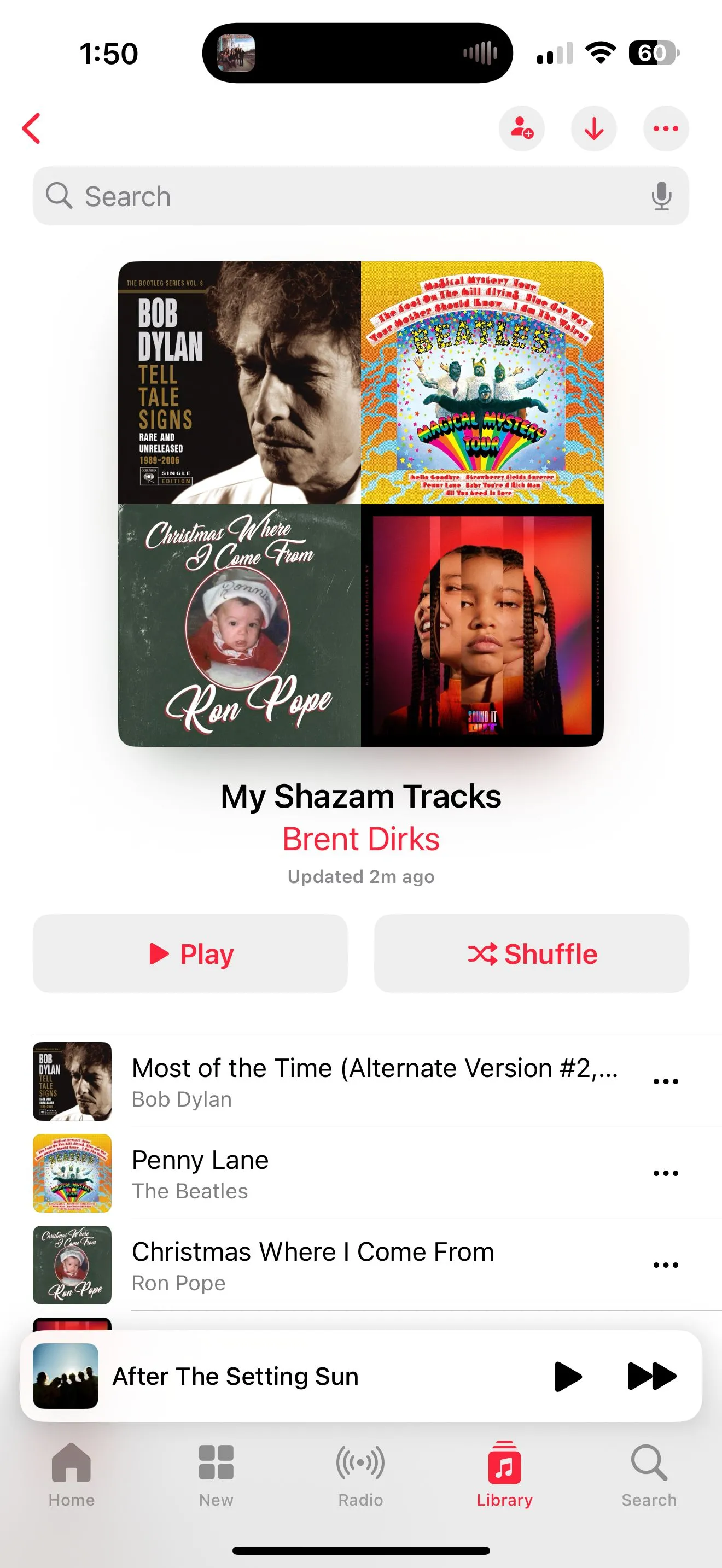 Playlist My Shazam Tracks trong Apple Music sau khi đồng bộ với Shazam.