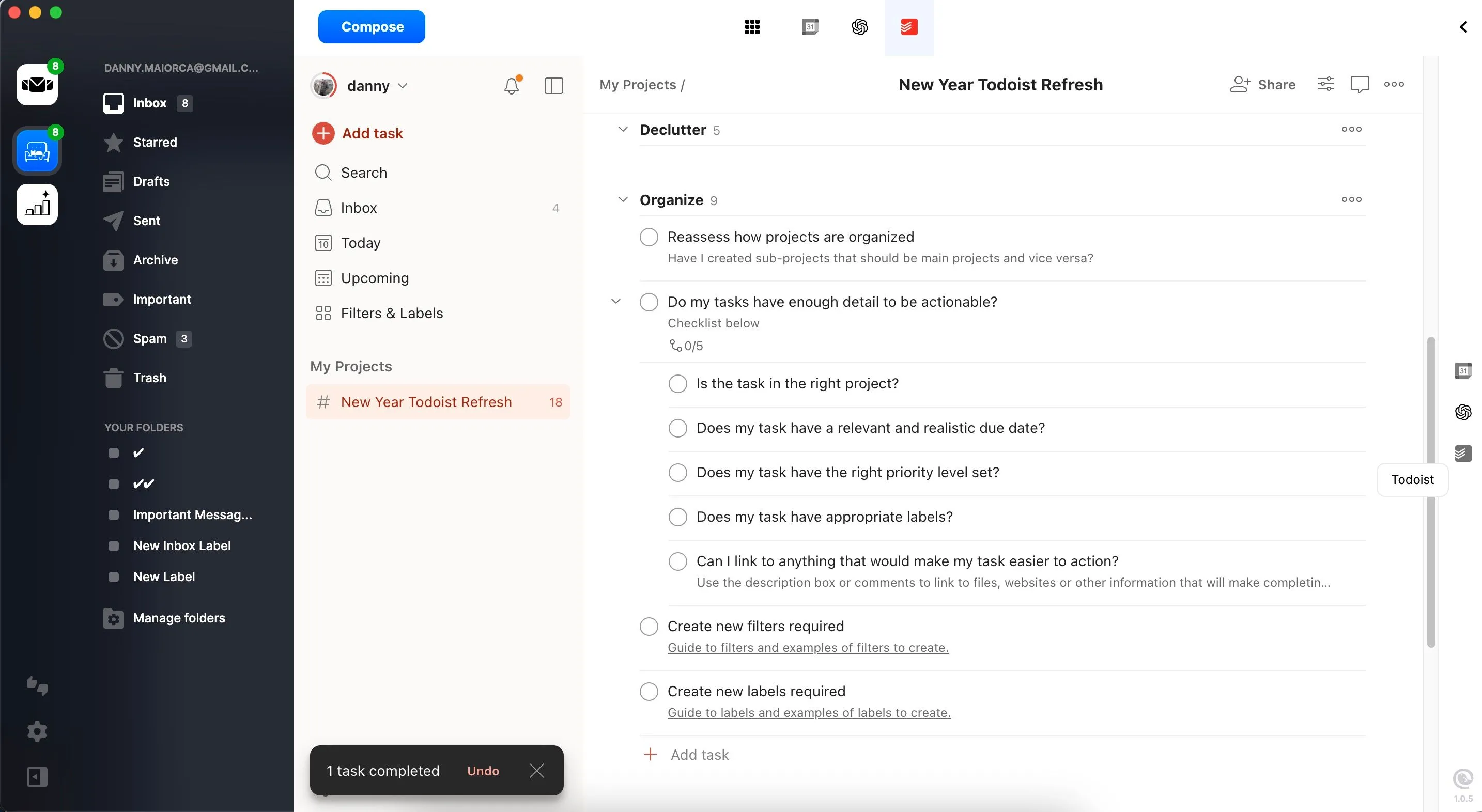 Quản lý các tác vụ trong Todoist thông qua tích hợp với ứng dụng Mailbird