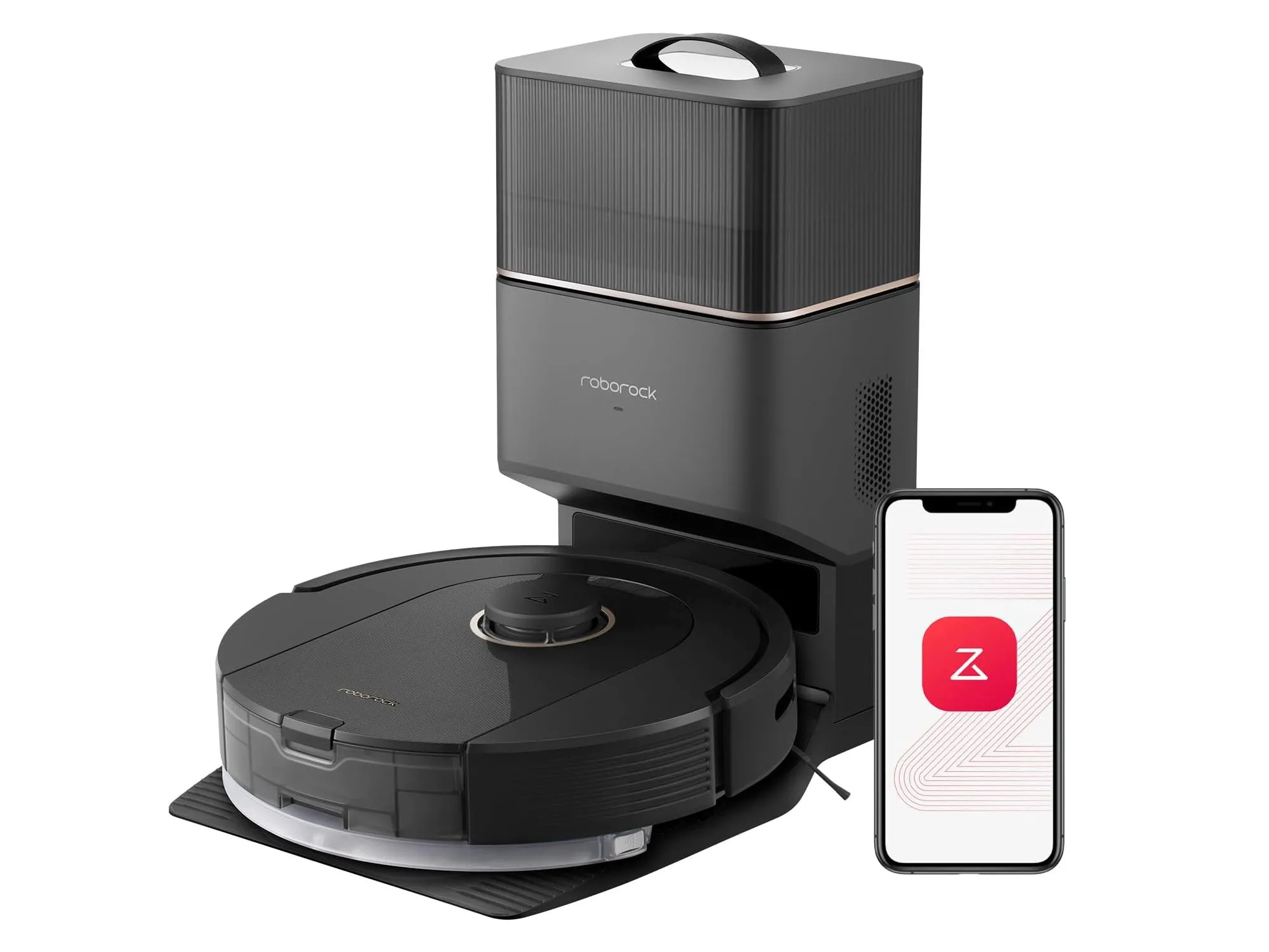 Robot hút bụi lau nhà Roborock Q5 Pro+ màu đen đang hoạt động trên sàn nhà