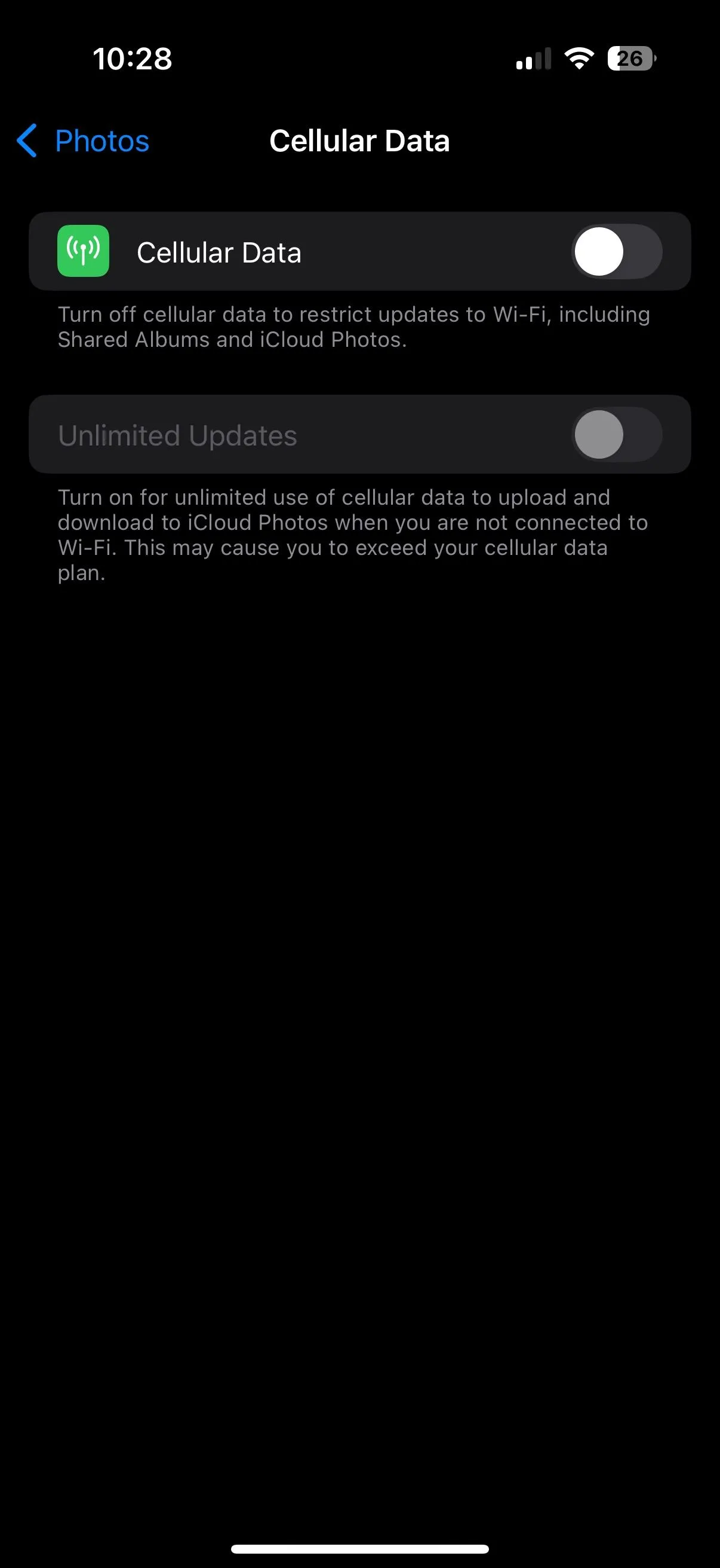 Sao lưu ảnh qua dữ liệu di động trên iPhone