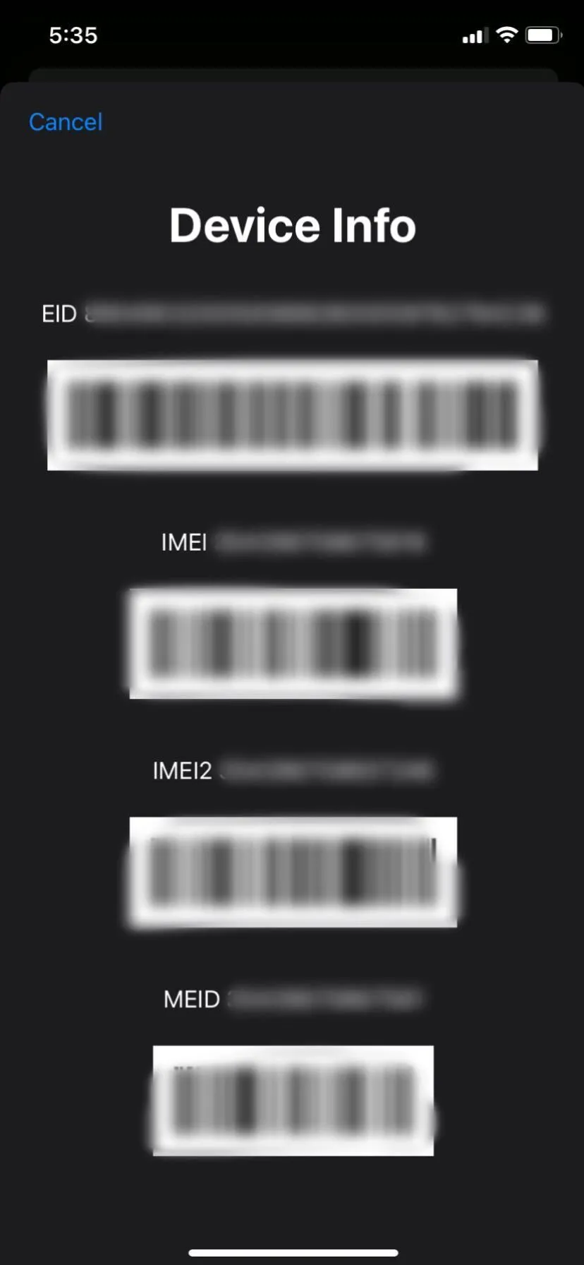 Số IMEI được hiển thị trên iPhone