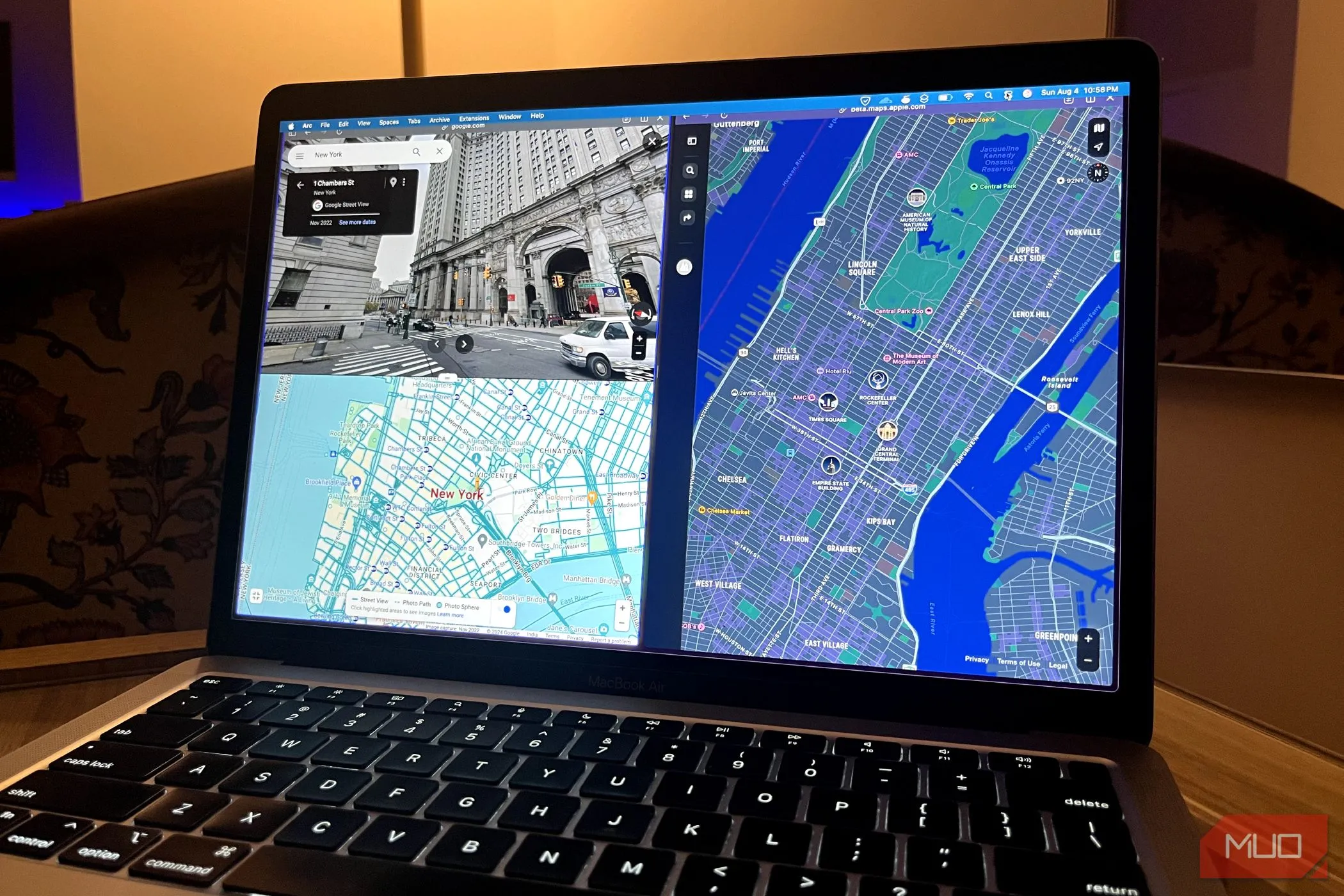 So sánh giao diện Google Maps và Apple Maps trên trình duyệt MacBook Air