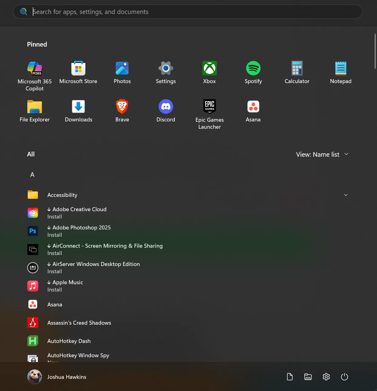 Start Menu Windows 11 Insider với chế độ hiển thị tất cả ứng dụng trực tiếp