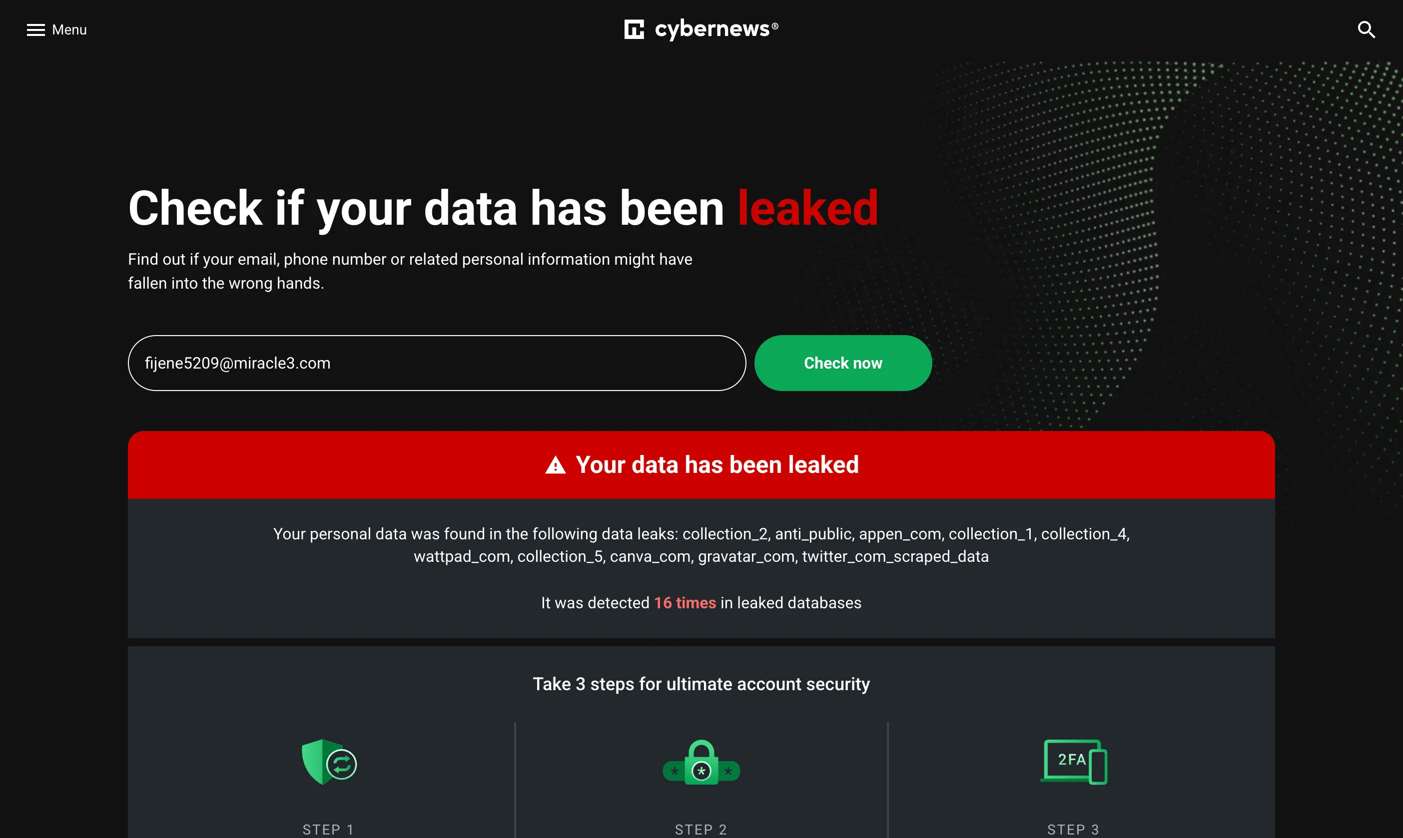 Sử dụng CyberNews Personal Data Leak Checker để kiểm tra dữ liệu trên dark web