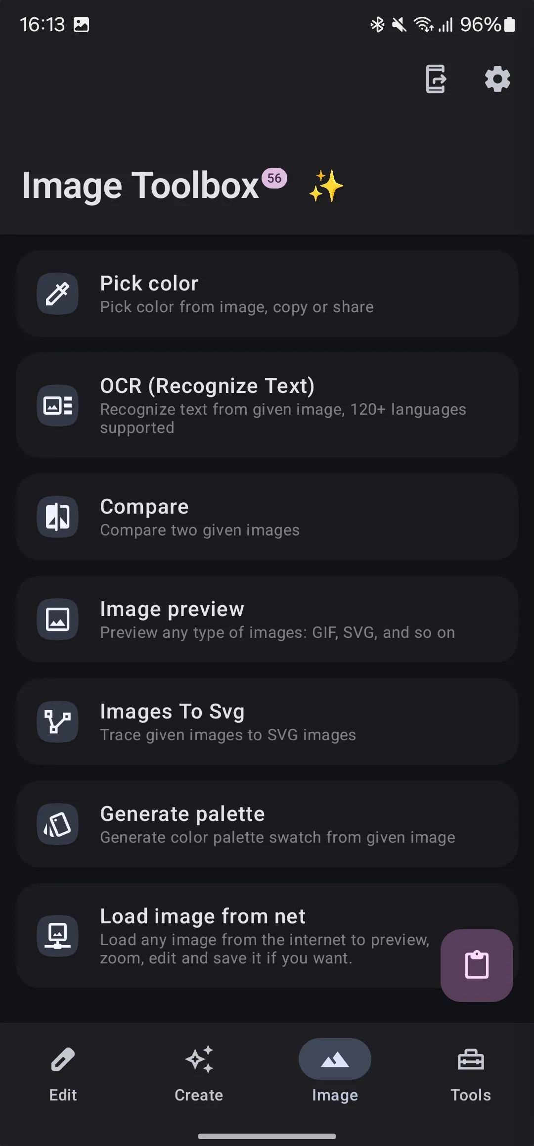 Tab hình ảnh trong Image Toolbox, cho phép quản lý và thao tác với tệp ảnh