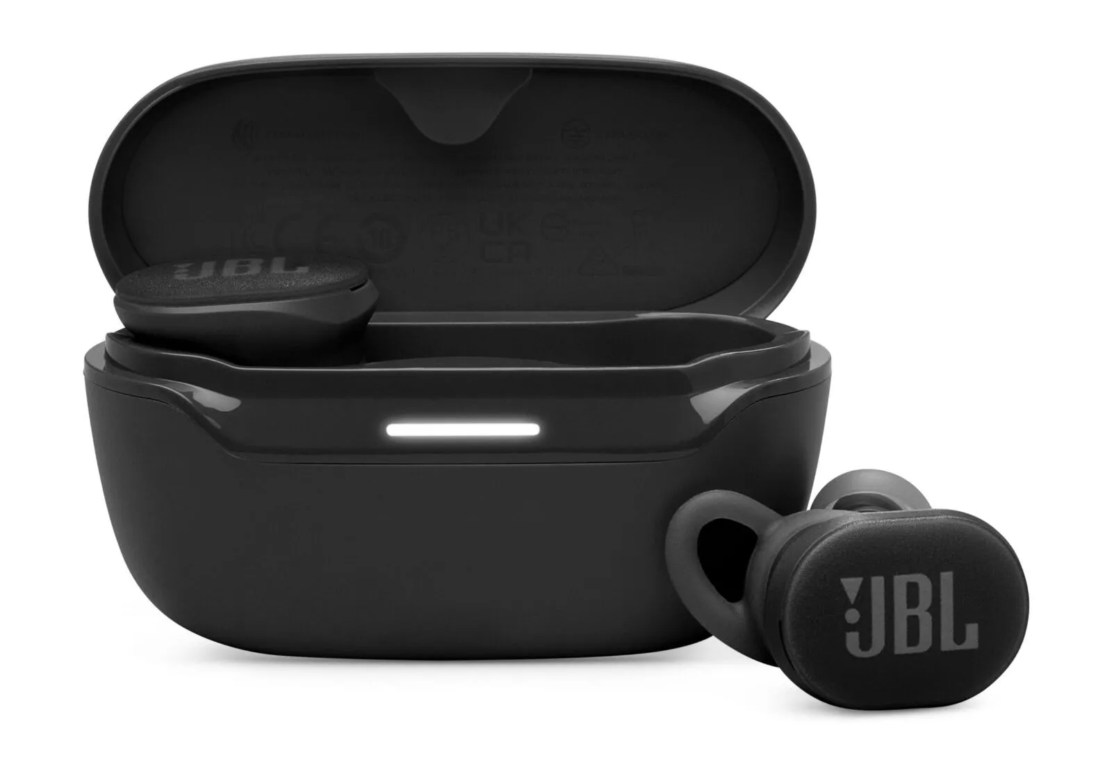 Tai nghe nhét tai JBL Endurance Race 3 màu đen, thiết kế thể thao với các nút điều khiển.