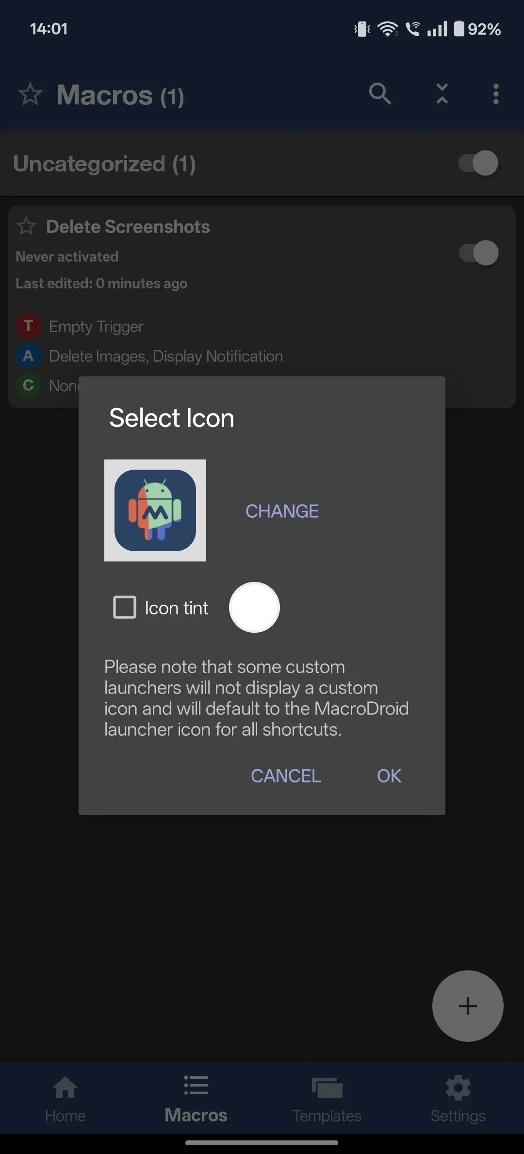 Tạo lối tắt ra màn hình chính cho macro MacroDroid.