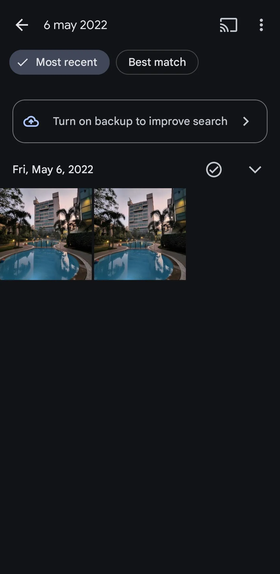 Thanh tìm kiếm Google Photos hiển thị kết quả tìm ảnh theo ngày tháng