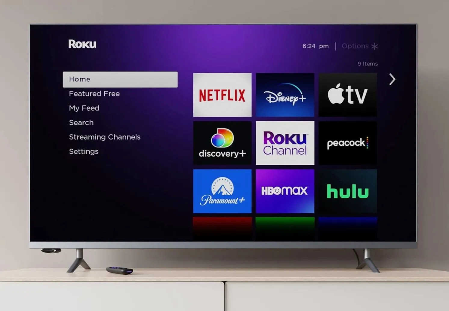 Thiết bị truyền phát Roku Express màu đen nhỏ gọn kết nối với TV