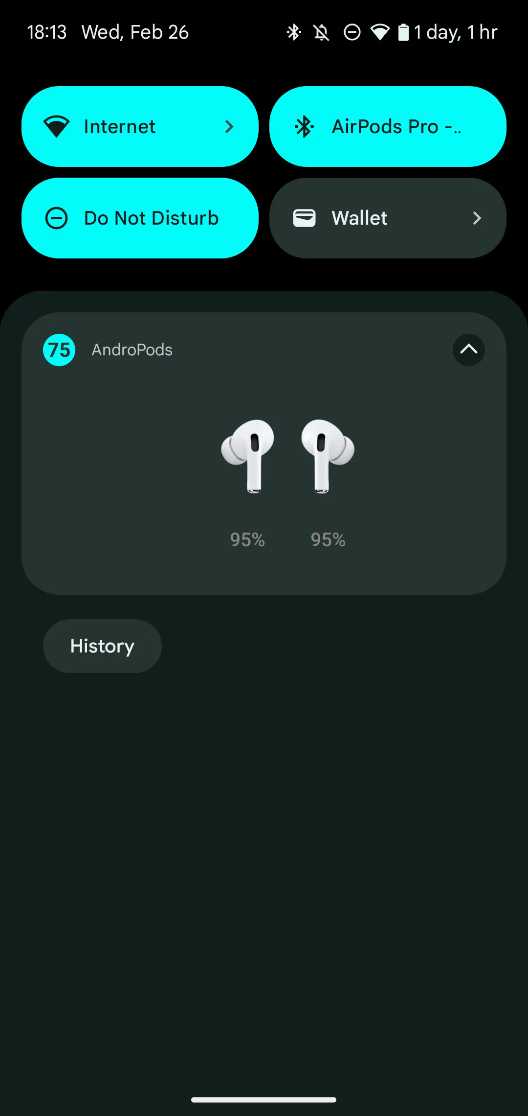 Thông báo hiển thị mức pin AirPods và hộp sạc trên điện thoại Android thông qua ứng dụng AndroPods