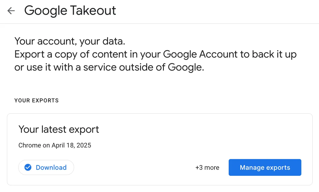 Thông báo hoàn tất chuẩn bị dữ liệu sao lưu từ Google Takeout.