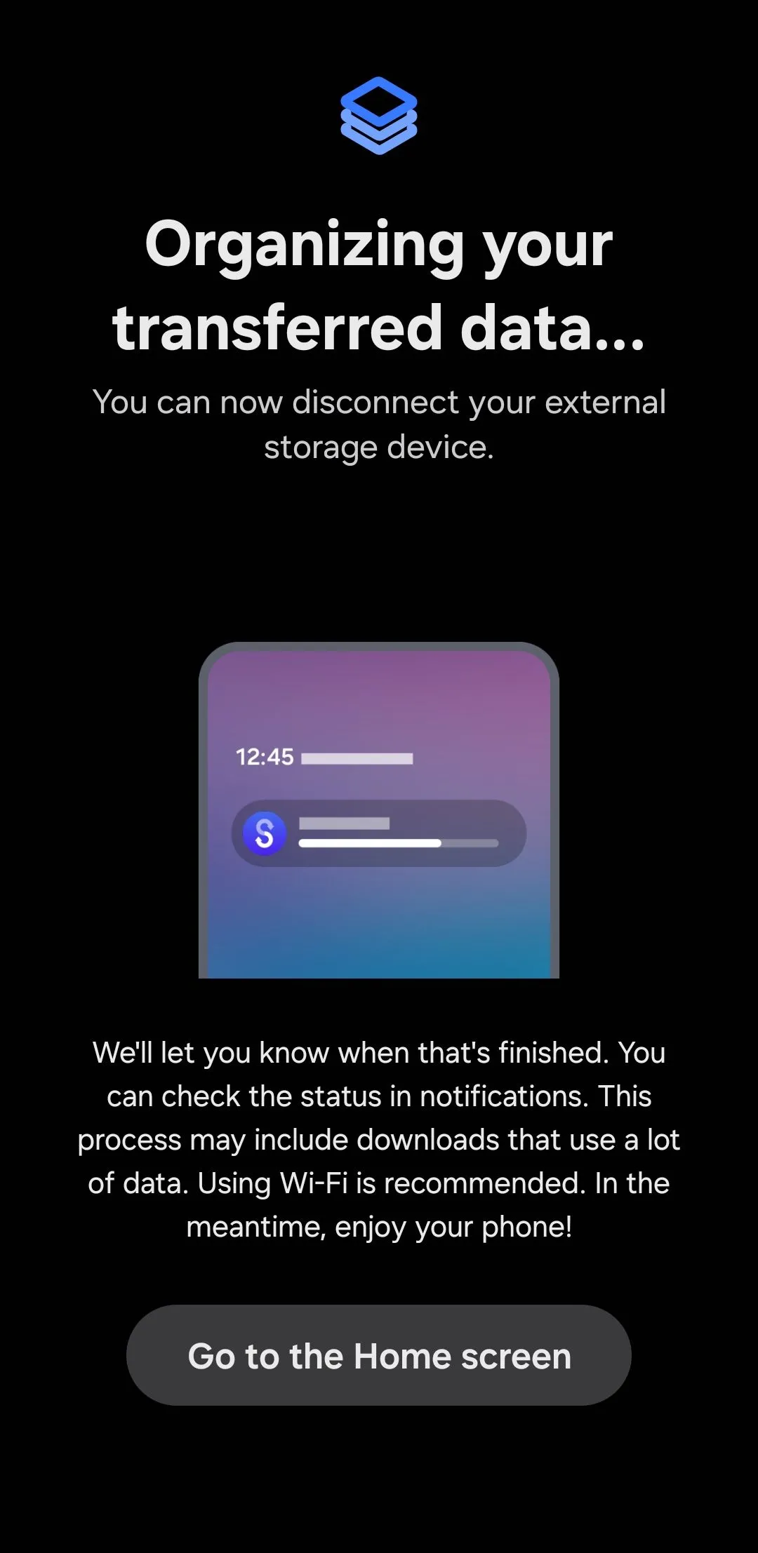 Thông báo sắp xếp dữ liệu khi khôi phục Secure Folder trên điện thoại Samsung