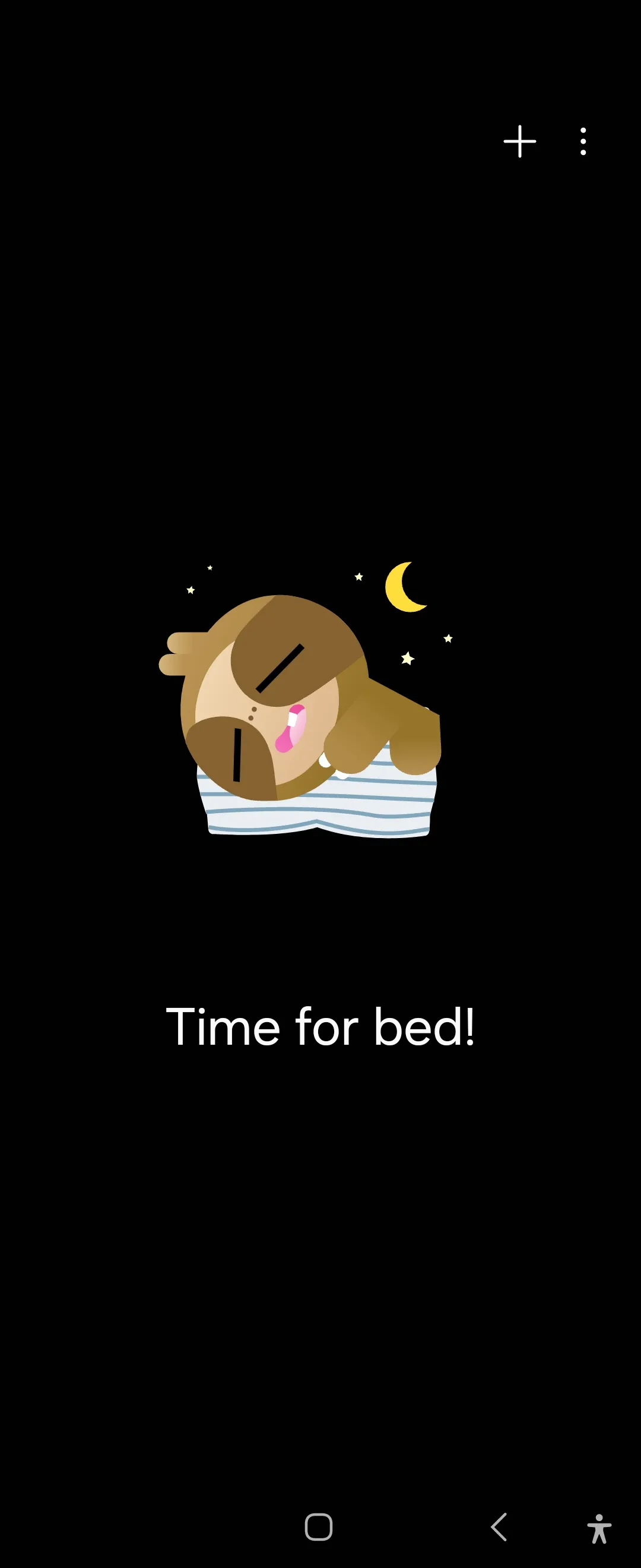 Thông báo &quot;Time for Bed&quot; (Đã đến giờ đi ngủ) trên ứng dụng Samsung Kids, minh họa tính năng giới hạn thời gian sử dụng thiết bị.