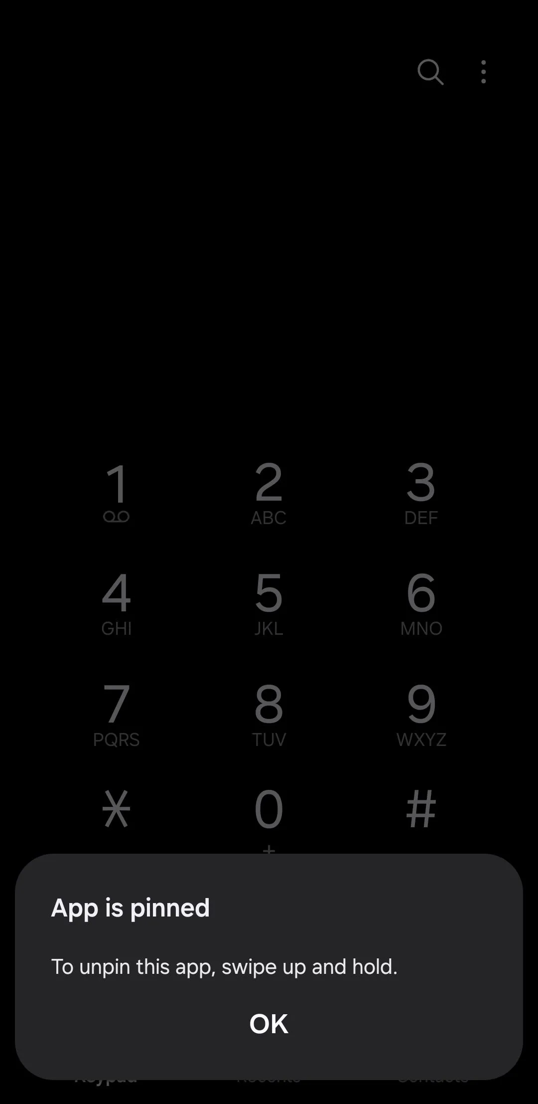 Thông báo ứng dụng đã được ghim trên điện thoại Android, xác nhận chế độ ghim.