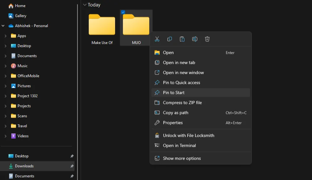 Thư mục 'Nhiệm vụ Quan trọng' được ghim trực tiếp vào Start Menu Windows 11, giúp truy cập nhanh chóng các thư mục công việc.
