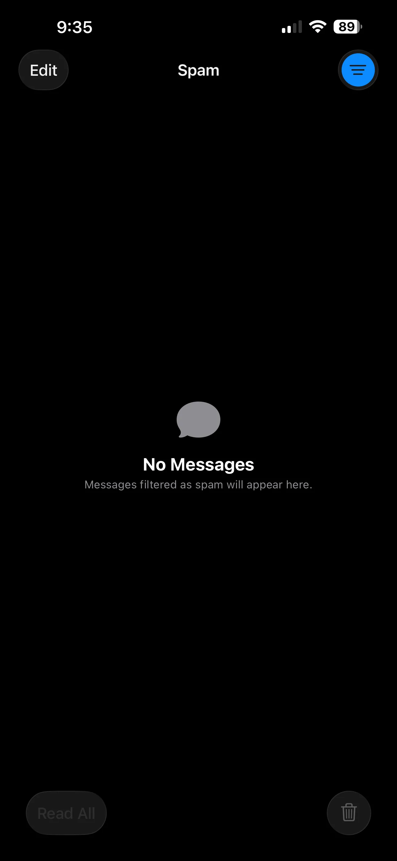 Thư mục riêng biệt chứa tin nhắn rác trong ứng dụng Tin nhắn của iOS 26