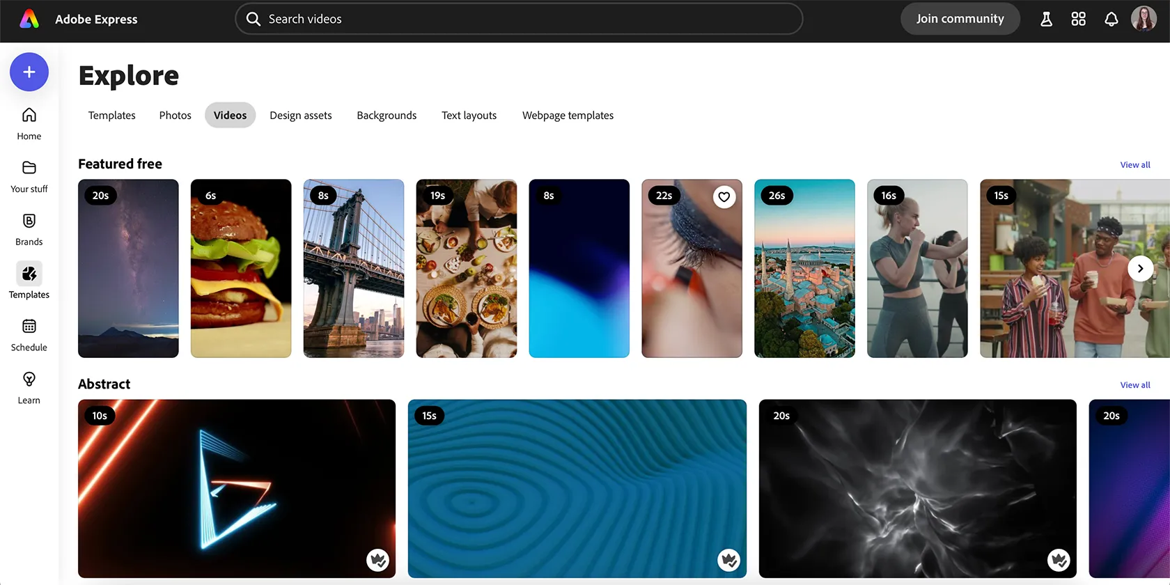 Thư viện tài nguyên video và ảnh stock chất lượng cao từ Adobe Stock tích hợp trong Adobe Express