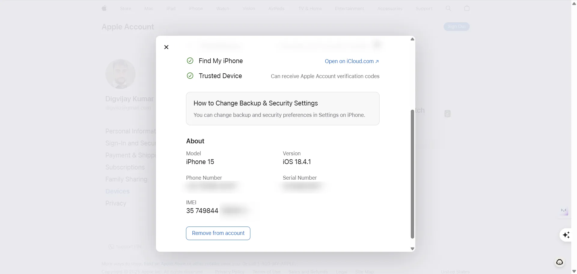 Tìm số IMEI từ tài khoản Apple ID của bạn