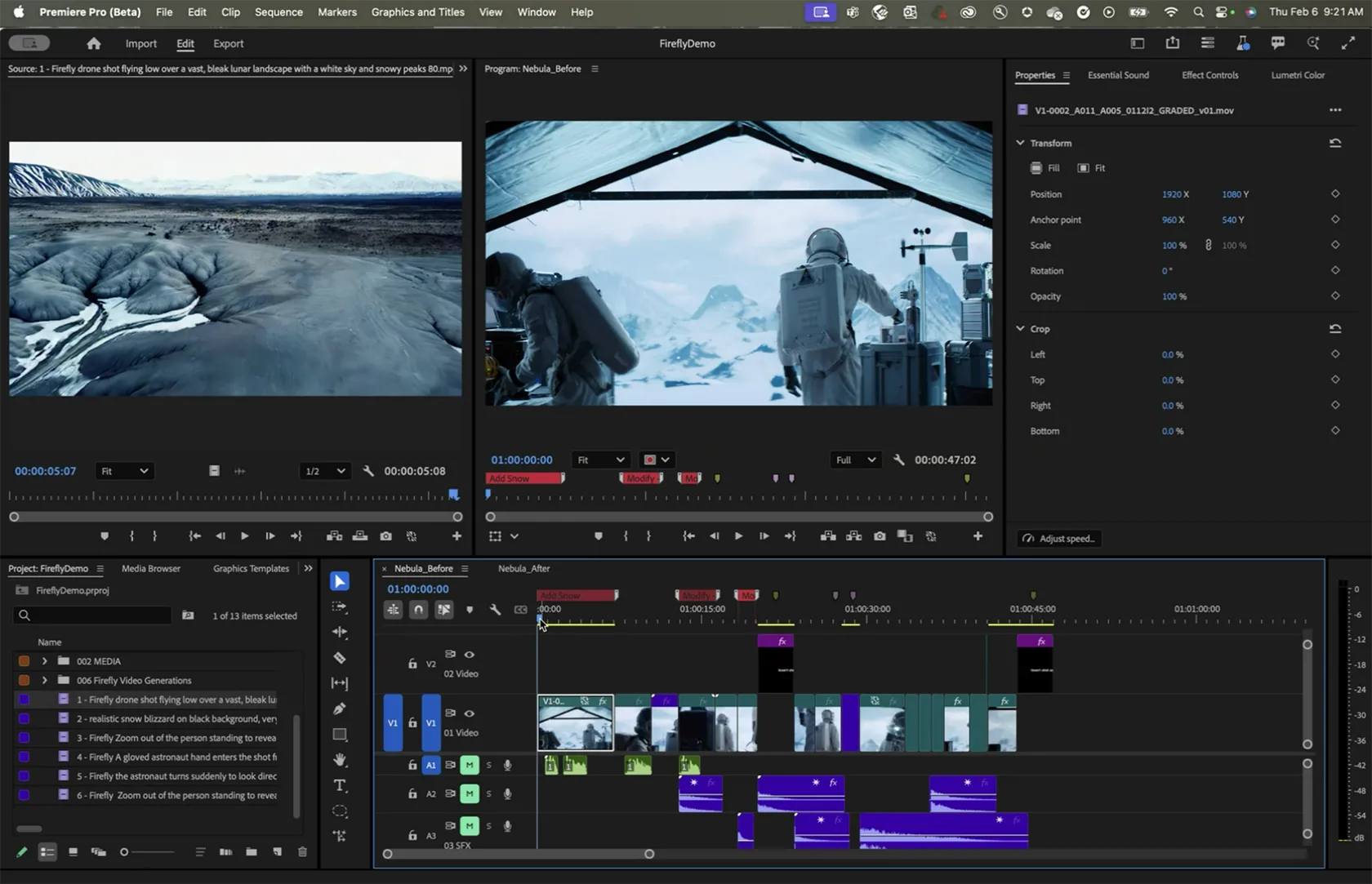 Tính năng Generative Extend trong giao diện Adobe Premiere Pro cho phép kéo dài thời lượng video bằng AI một cách liền mạch.