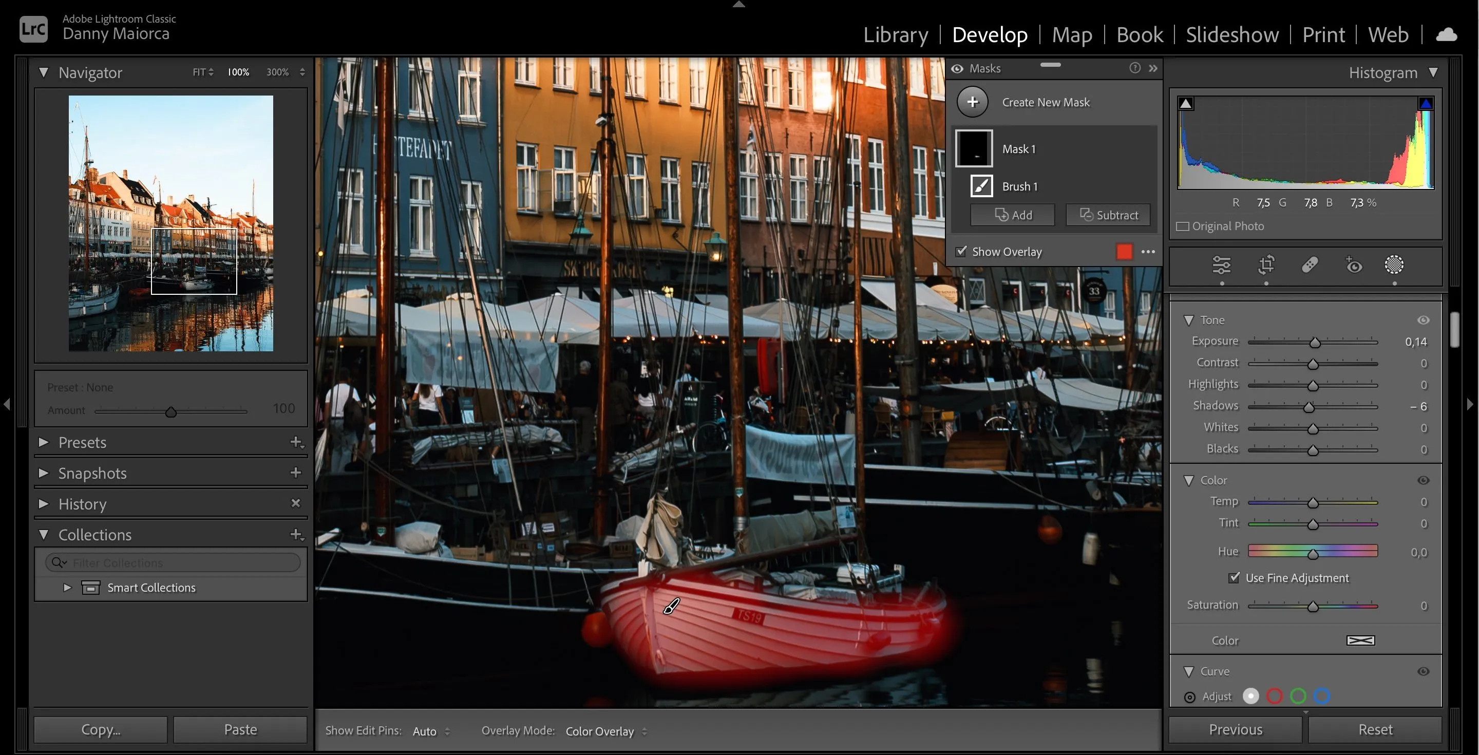 Tính năng mặt nạ vẽ (Draw Mask) màu đỏ trong Adobe Lightroom