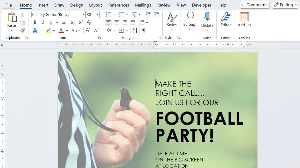 Tờ rơi tiệc bóng đá trong Microsoft Word
