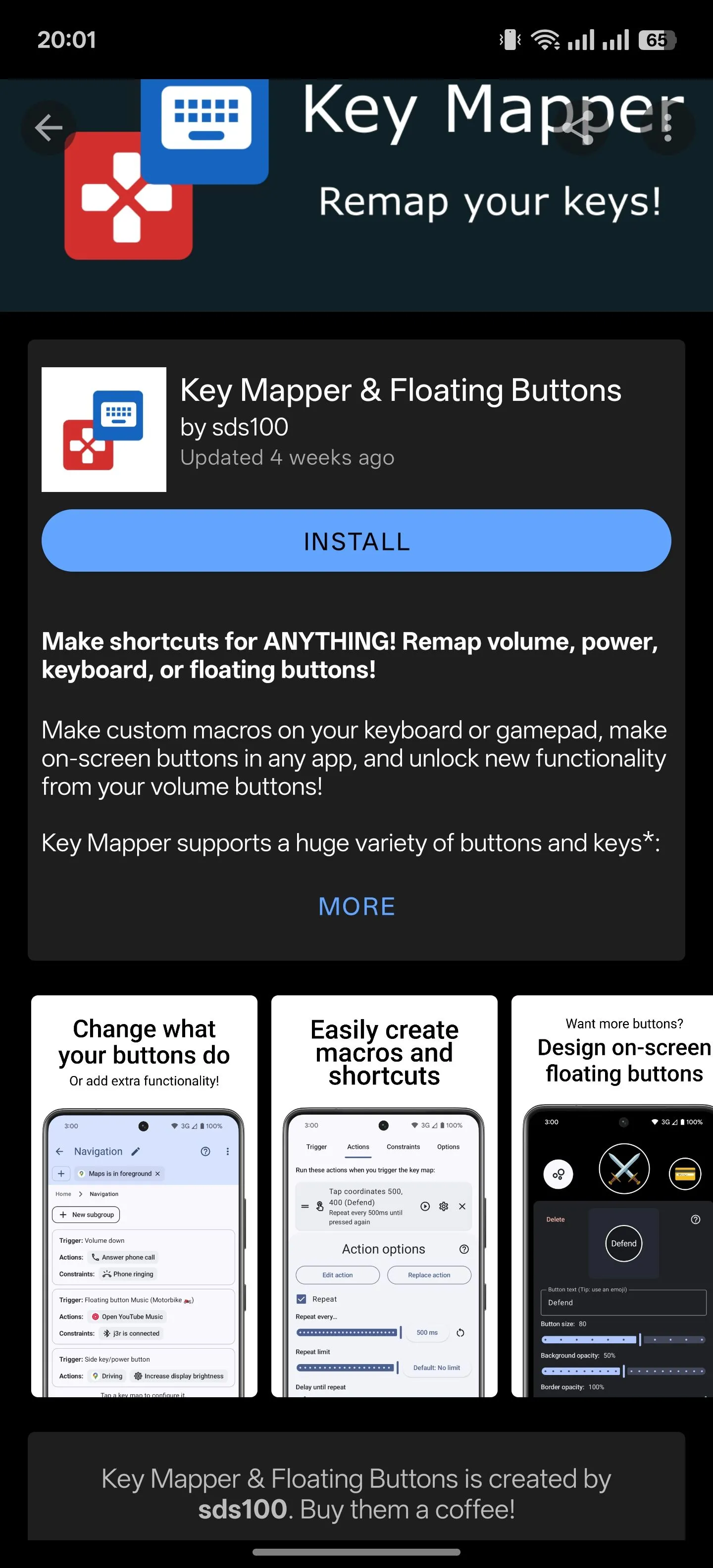 Trang chi tiết ứng dụng Key Mapper trong kho ứng dụng F-Droid trên Android.