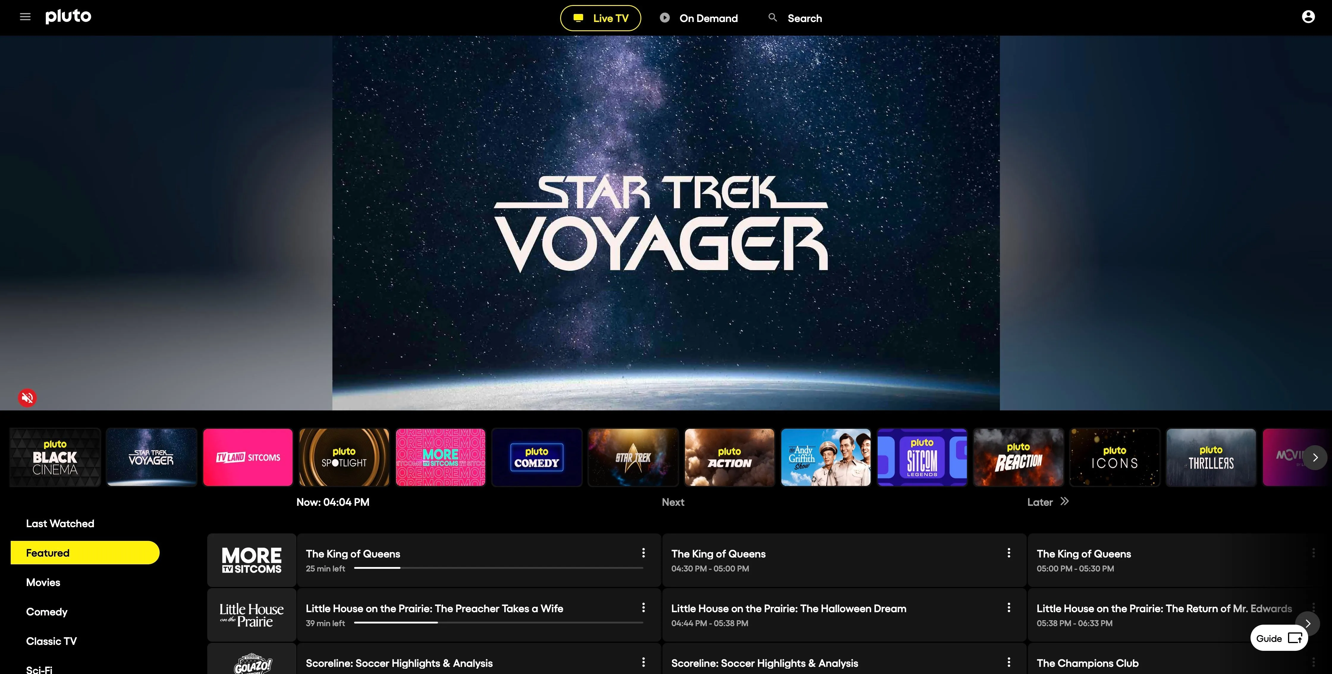 Trang chủ Pluto TV với quảng cáo Star Trek