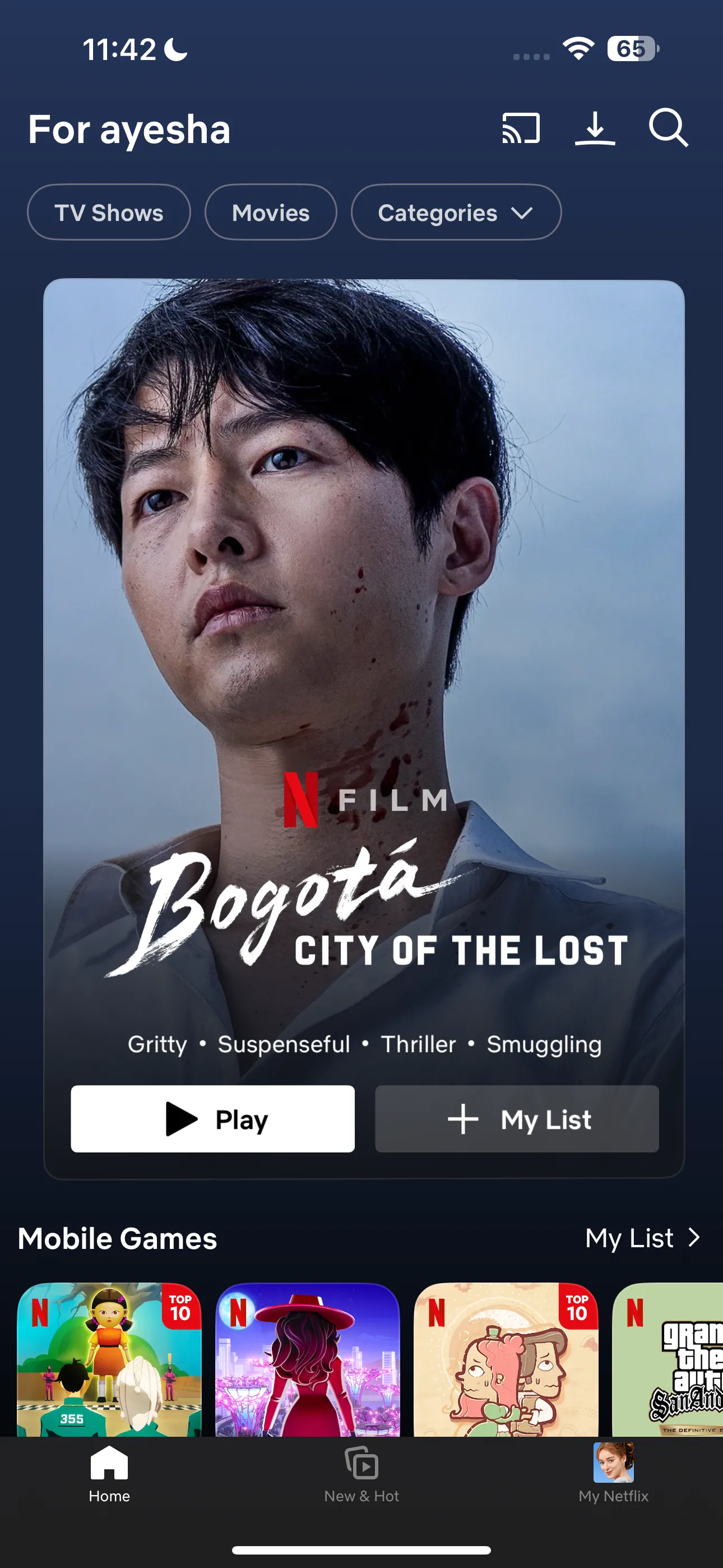 Trang chủ ứng dụng Netflix trên điện thoại di động
