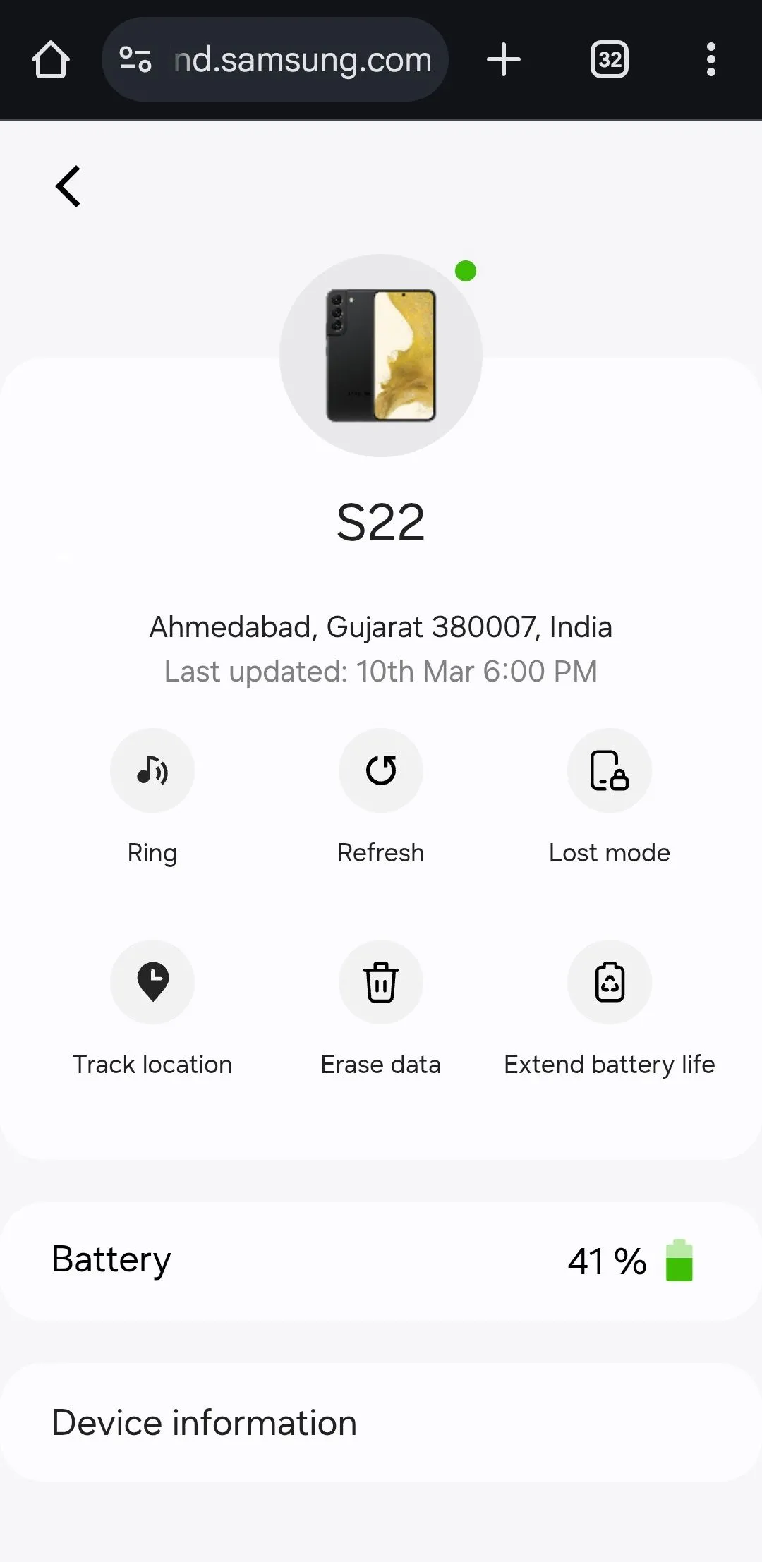 Trang SmartThings Find của Samsung hiển thị các tùy chọn tìm kiếm thiết bị