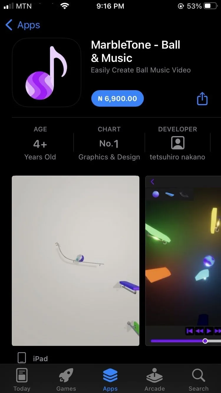 Trang thông tin ứng dụng MarbleTone trên App Store iOS