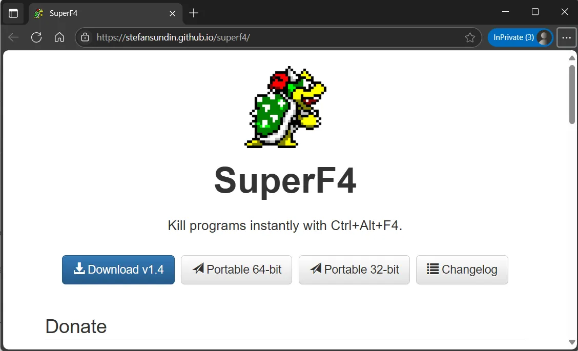 Trang web SuperF4 trong trình duyệt Edge